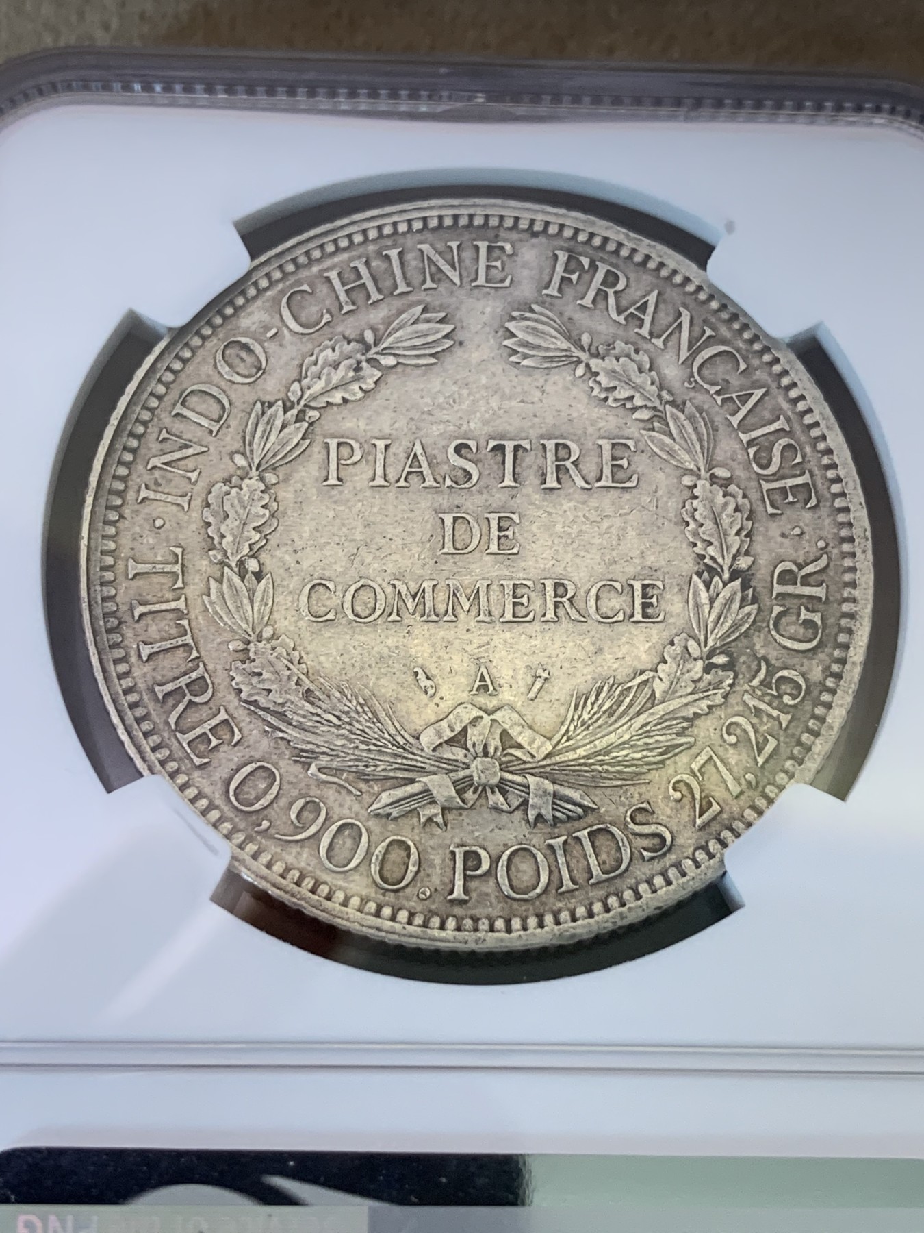 《竞宝斋》第180场-周日，周一2场 (全场包邮) NGC-AUD 法属坐洋 加重版 1886 1皮亚斯特银币 原味包浆