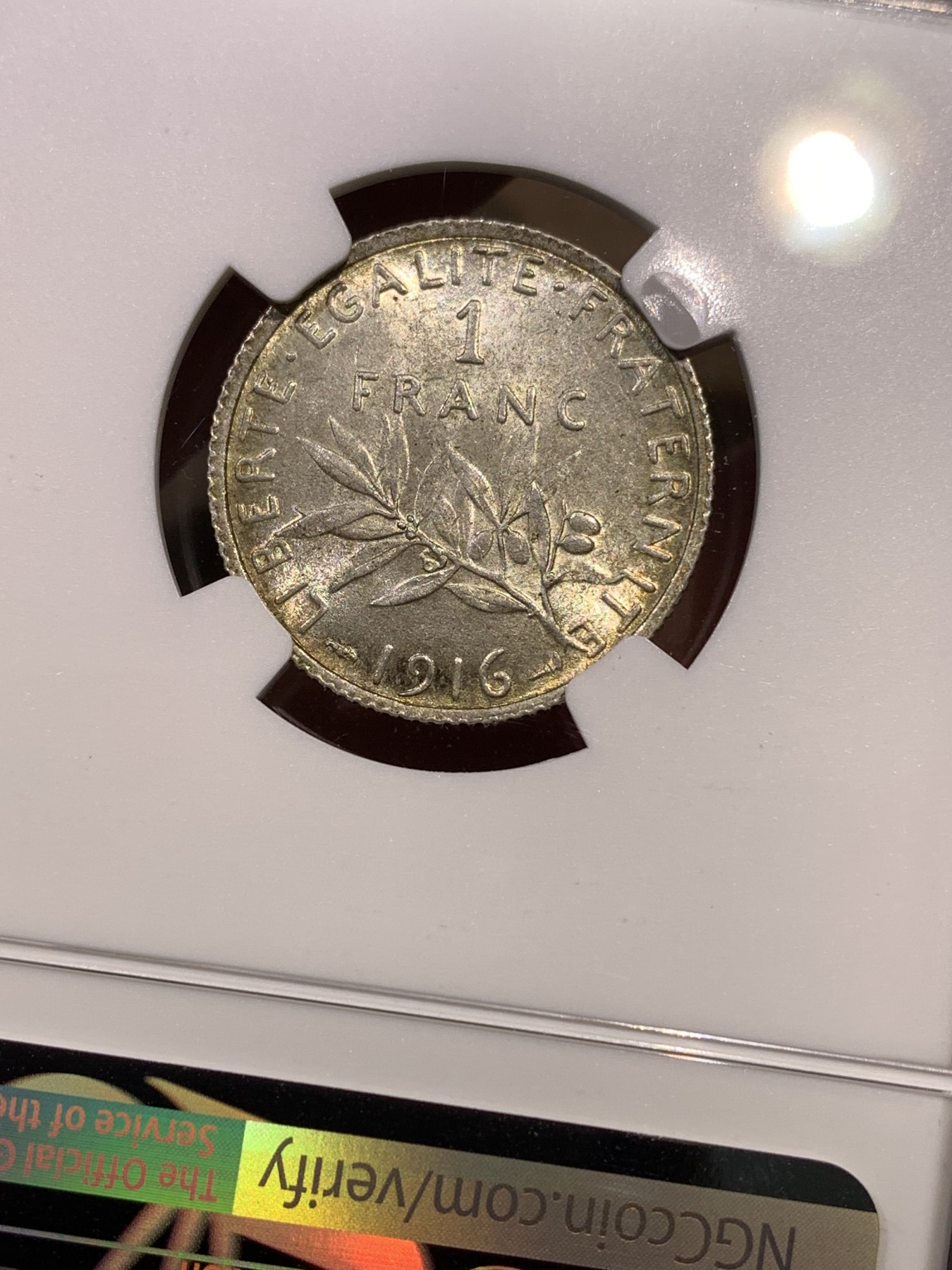 《竞宝斋》第180场-周日，周一2场 (全场包邮) NGC-MS64 法国1916年播种女神1法郎银币，罗蒂设计，经典的行走女神。64高分难得。