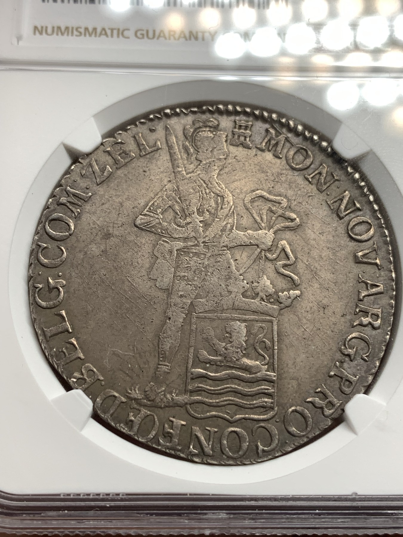 《竞宝斋》第180场-周日，周一2场 (全场包邮) NGC UNC 荷兰泽兰省1792年武士1杜卡特大银币 原味包浆 未见清洗