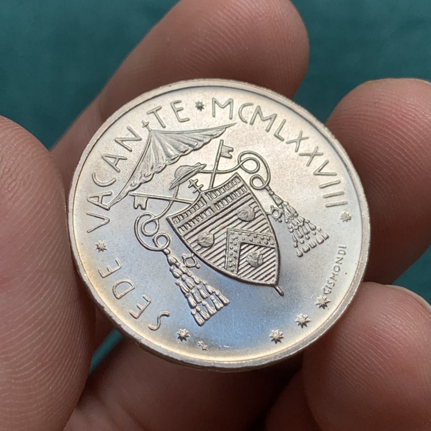 《竞宝斋》第180场-周日，周一2场 (全场包邮) 梵蒂冈1978年教皇缺位500里拉银币 11g