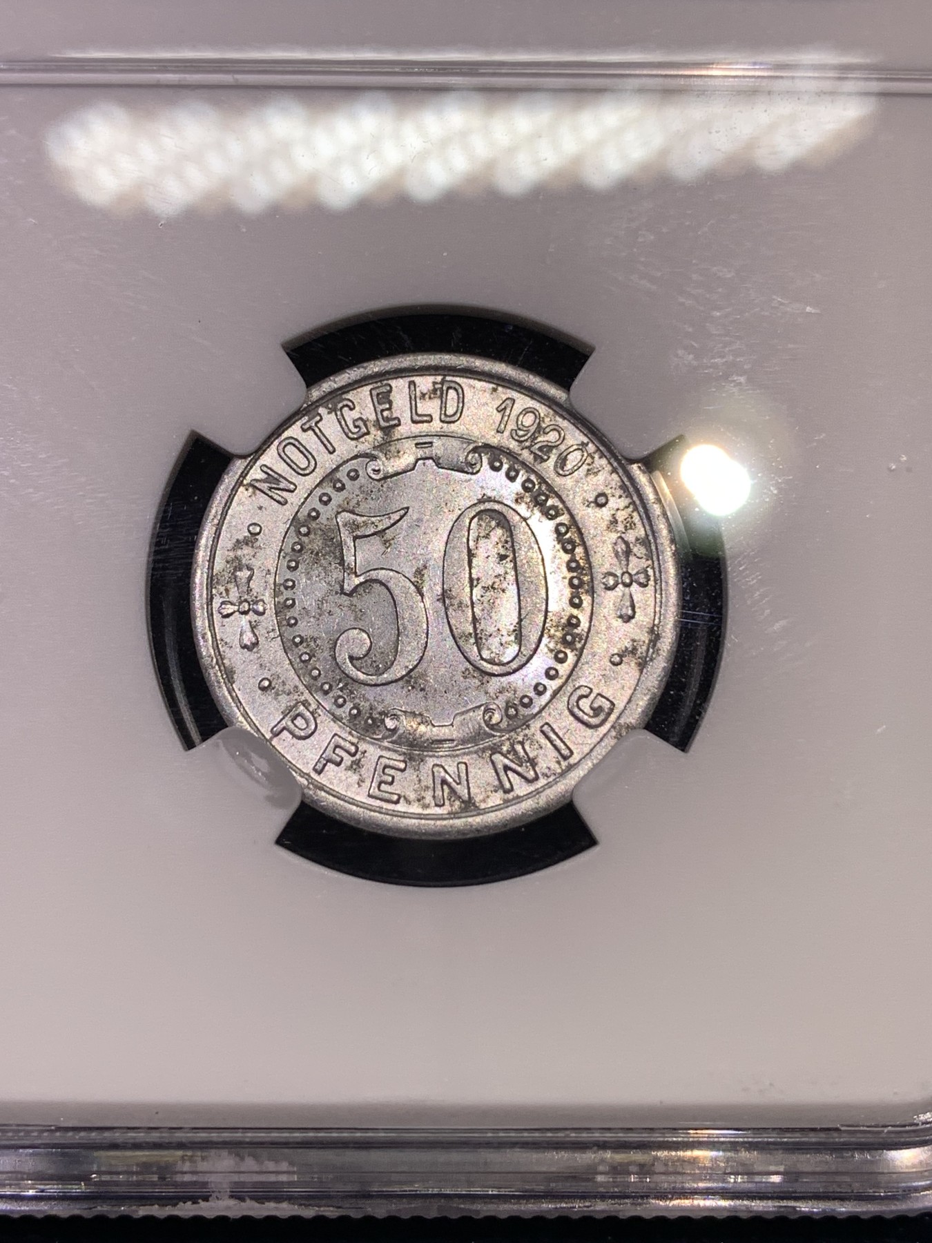 《竞宝斋》第180场-周日，周一2场 (全场包邮) NGC MS62 德国 1919年 NGC 更高分只有3枚  少见疑似标签错误，德紧大热门门登洞熊50芬尼铝币