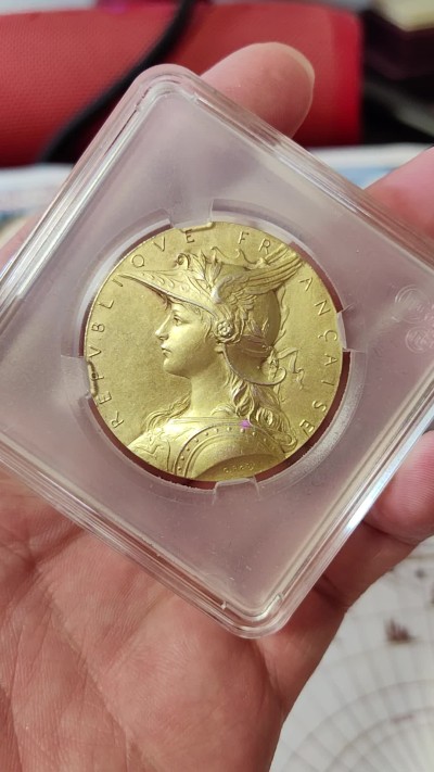 橡树集藏-006场 海纳百川 法国玛丽安娜戎装内政部切肩版银镀金章  直径：36mm  重量： 边铭：20.5gr 丰饶角加银标