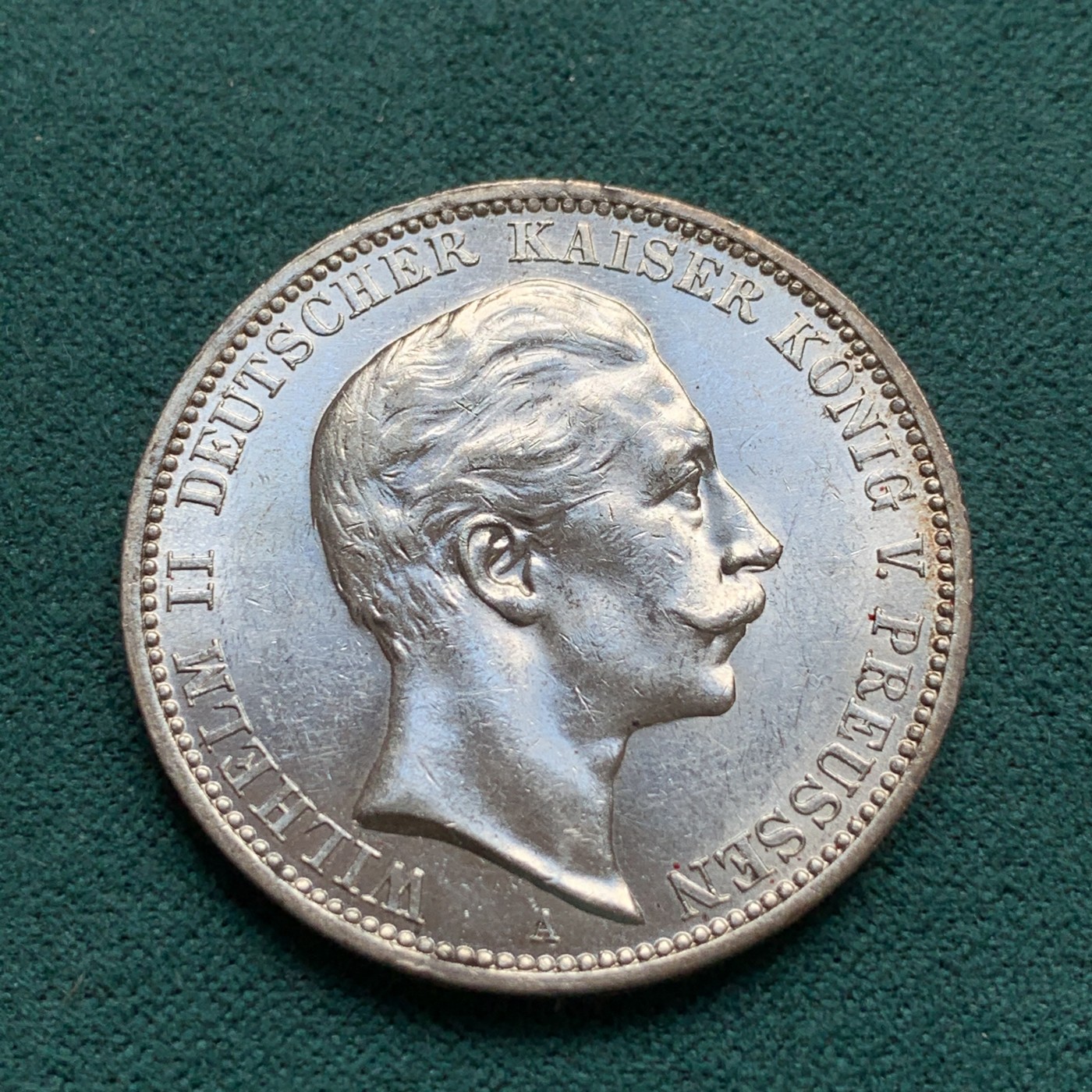 《竞宝斋》第180场-周日，周一2场 (全场包邮) 德国 普鲁士 1911年3马克 威二大头 银币 暴光品相 状态非常好 精品裸币