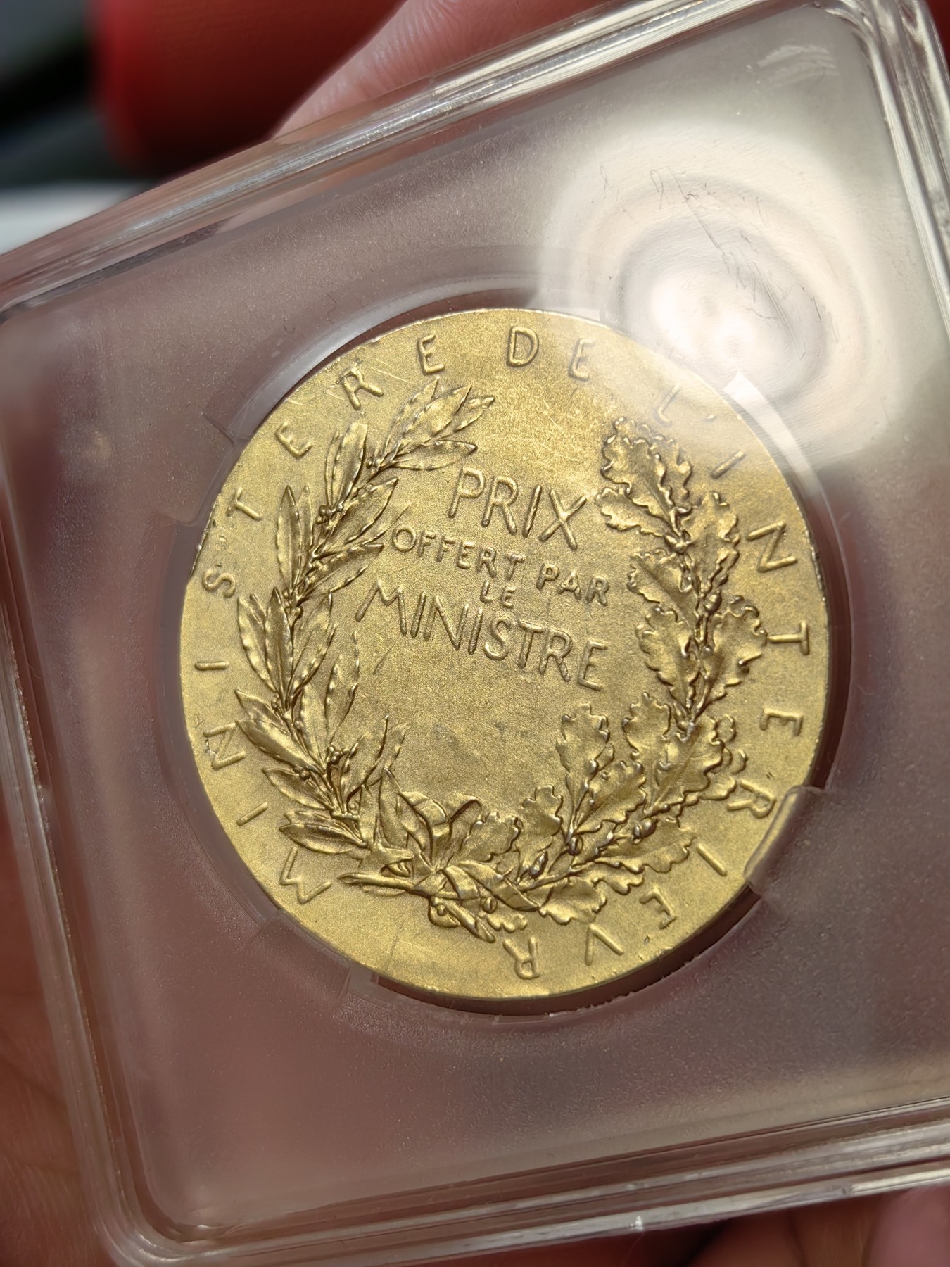 橡树集藏-006场 海纳百川 法国玛丽安娜戎装内政部切肩版银镀金章  直径：36mm  重量： 边铭：20.5gr 丰饶角加银标