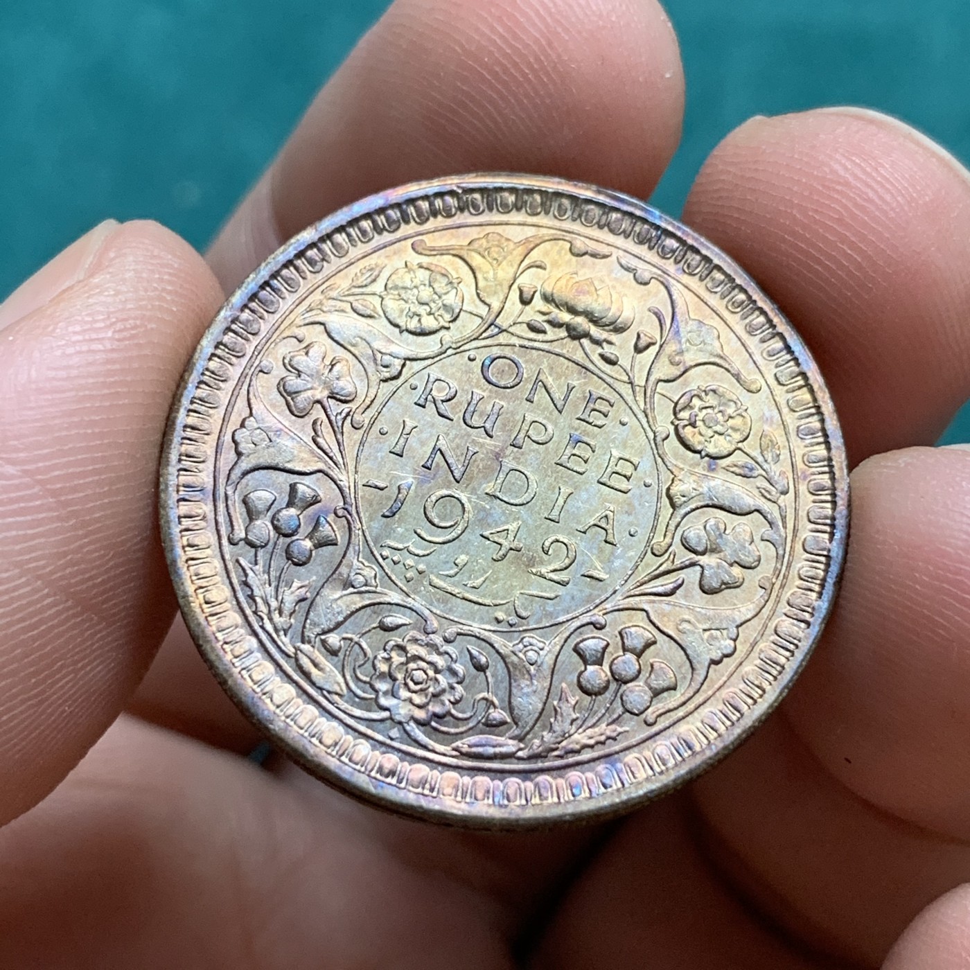 《竞宝斋》第180场-周日，周一2场 (全场包邮) 英属印度 1942年 乔治六世 1卢比银币 包浆不错