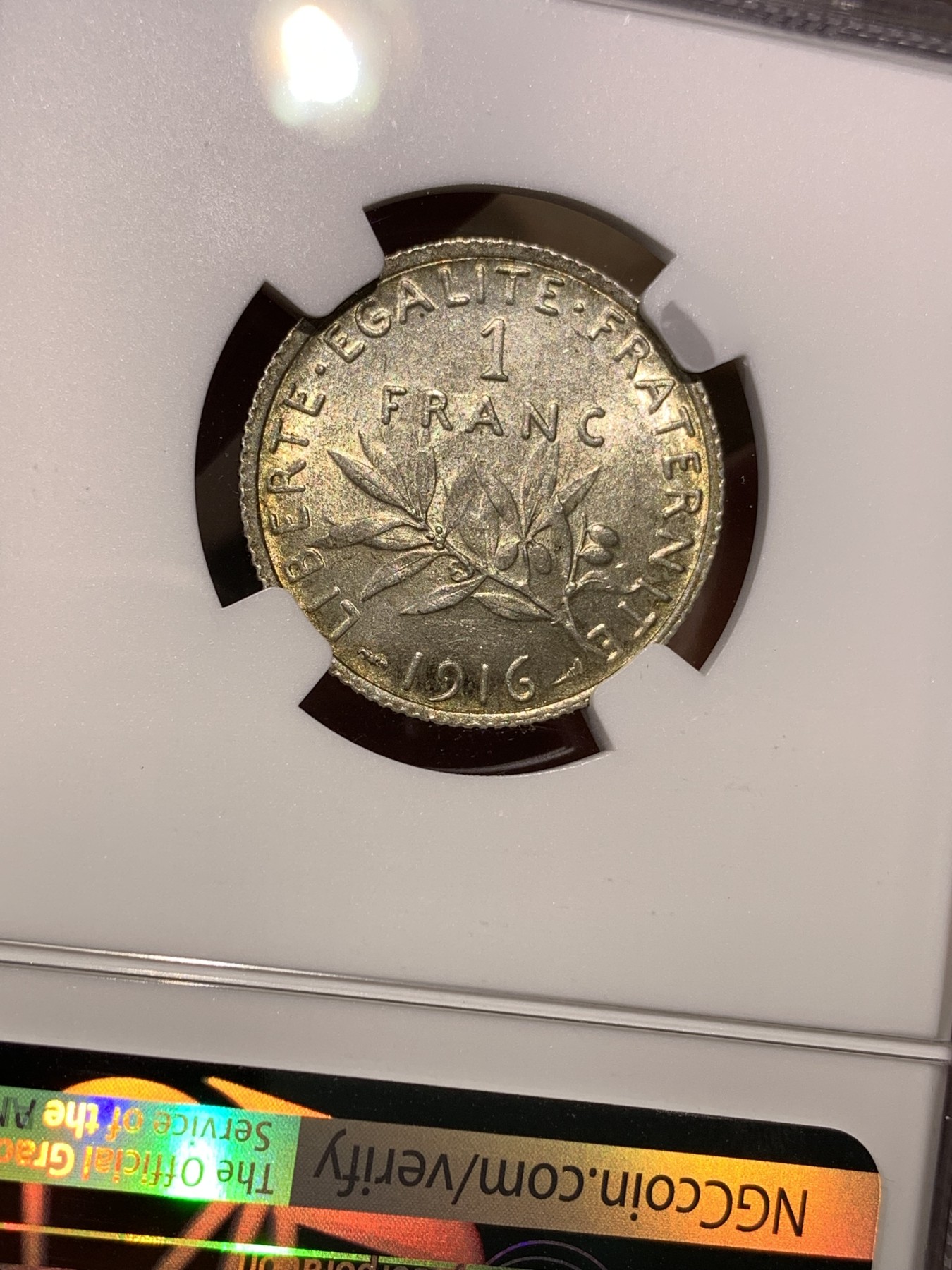 《竞宝斋》第180场-周日，周一2场 (全场包邮) NGC-MS64 法国1916年播种女神1法郎银币，罗蒂设计，经典的行走女神。64高分难得。