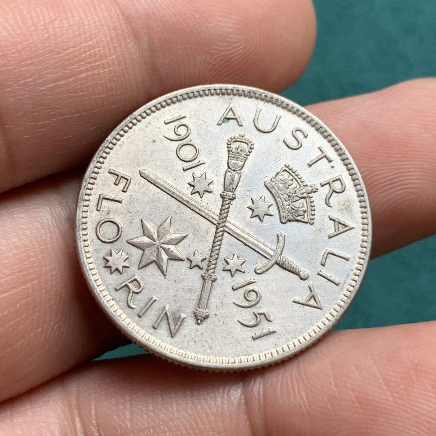 《竞宝斋》第180场-周日，周一2场 (全场包邮) 澳大利亚1951年澳联邦成立50周年纪念 乔治六世1福林银币