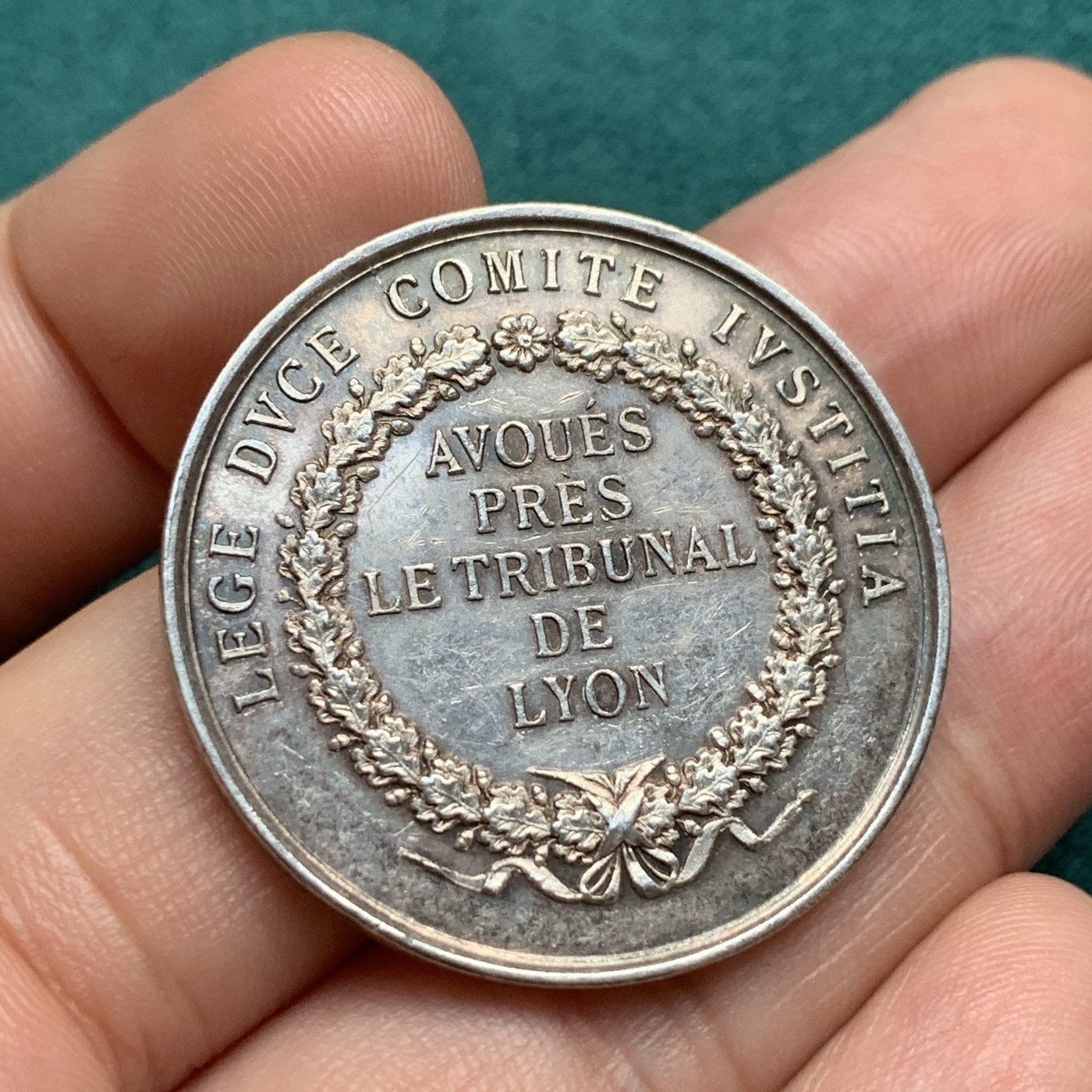 《竞宝斋》第180场-周日，周一2场 (全场包邮) 法国里昂法院银章，丰饶角边铭，直径34mm，重量12.54g