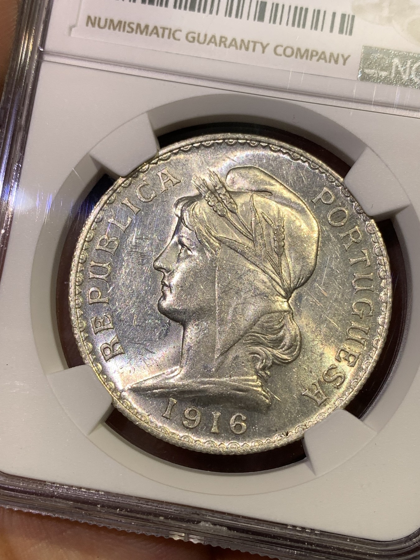 《竞宝斋》第180场-周日，周一2场 (全场包邮) NGC-UNC 葡萄牙1916年 1埃斯库多大银币