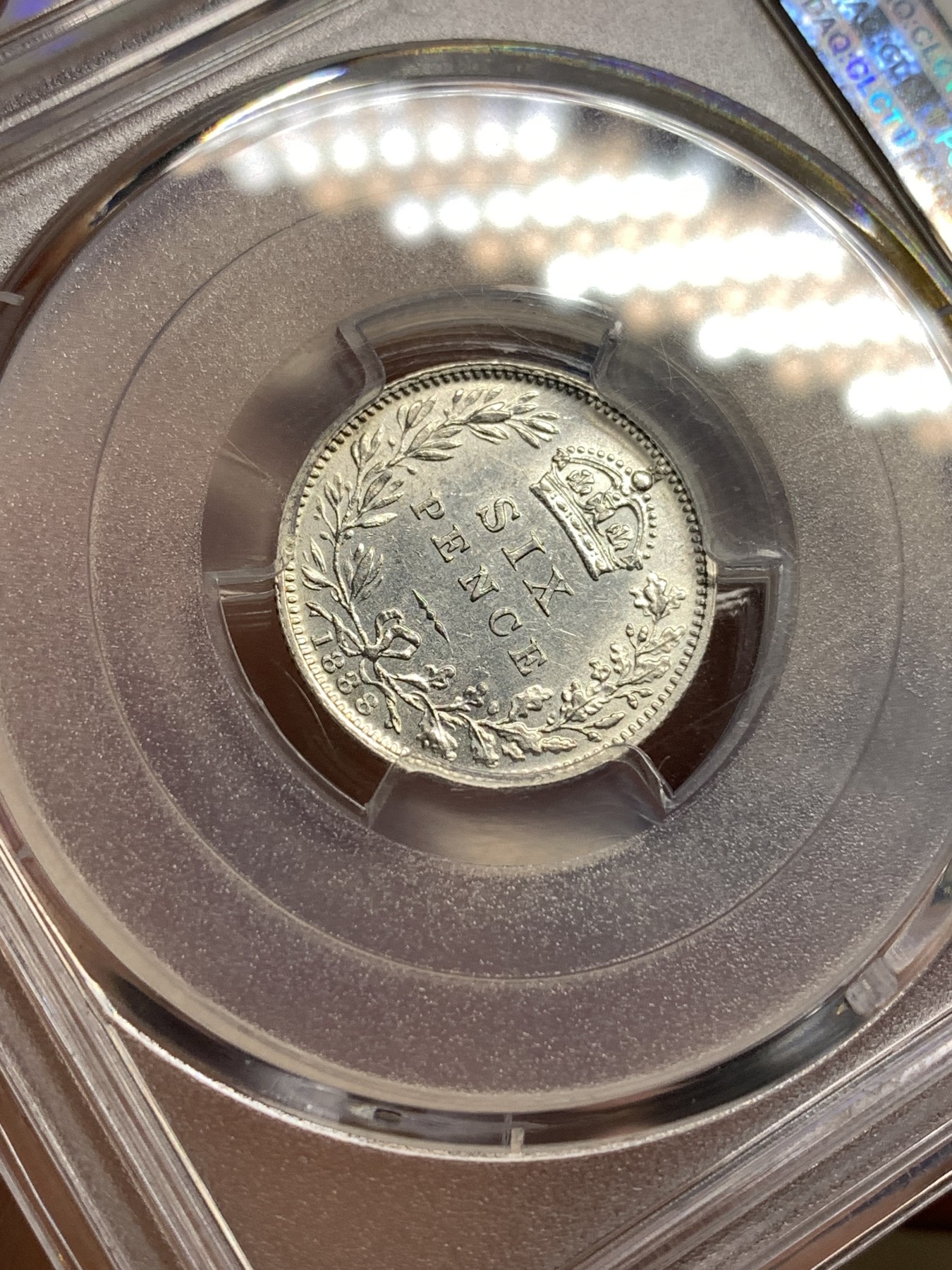 《竞宝斋》第180场-周日，周一2场 (全场包邮) PCGS MS61 英国1888年6便士银币 高冠版好年份 低评