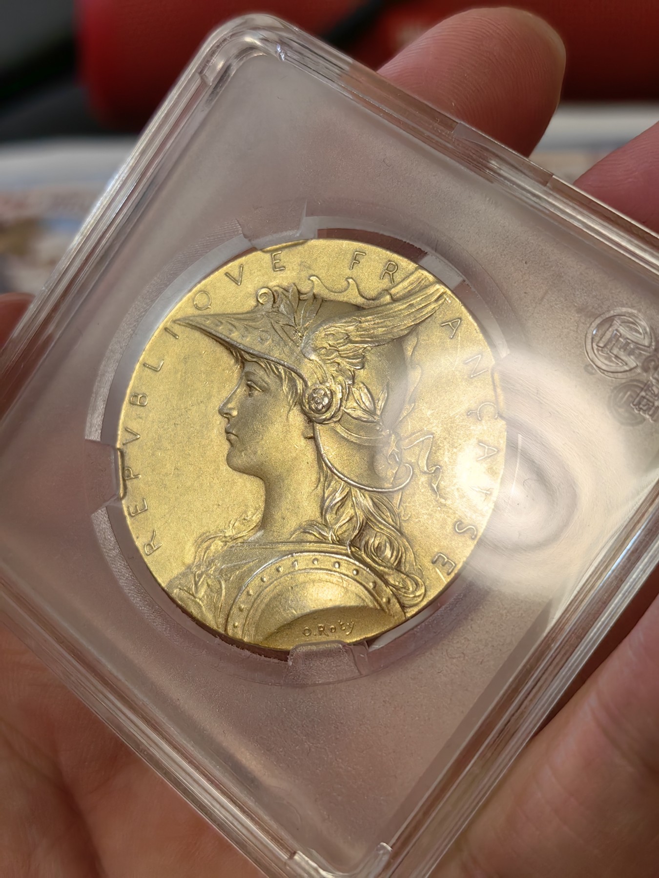 橡树集藏-006场 海纳百川 法国玛丽安娜戎装内政部切肩版银镀金章  直径：36mm  重量： 边铭：20.5gr 丰饶角加银标