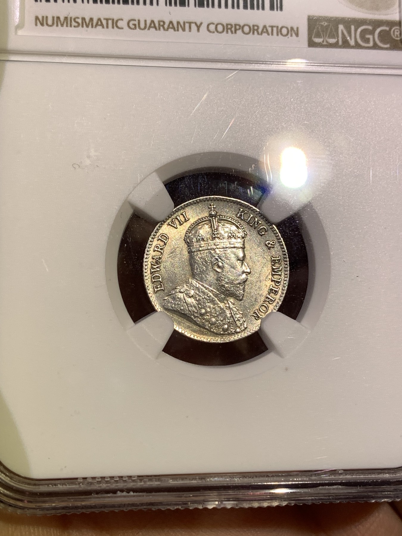 《竞宝斋》第180场-周日，周一2场 (全场包邮) NGC-UNCD 英属东非1906年爱德华七世25分银币，少见早期高银品种。