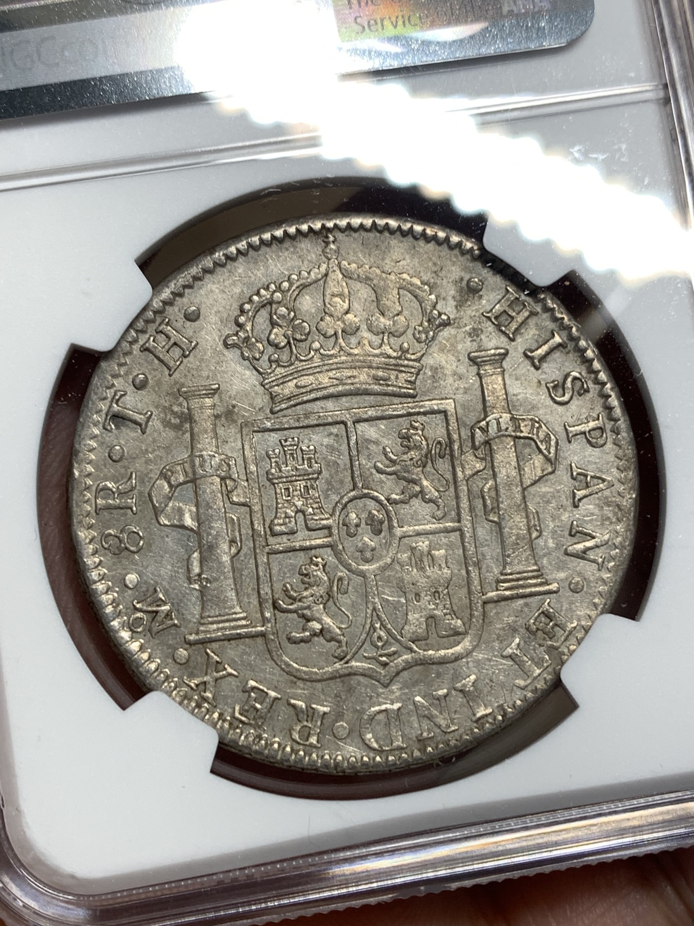 《竞宝斋》第180场-周日，周一2场 (全场包邮) NGC AU58 墨西哥 1806年 卡四 8R双柱大银币 原味包浆 状态不错