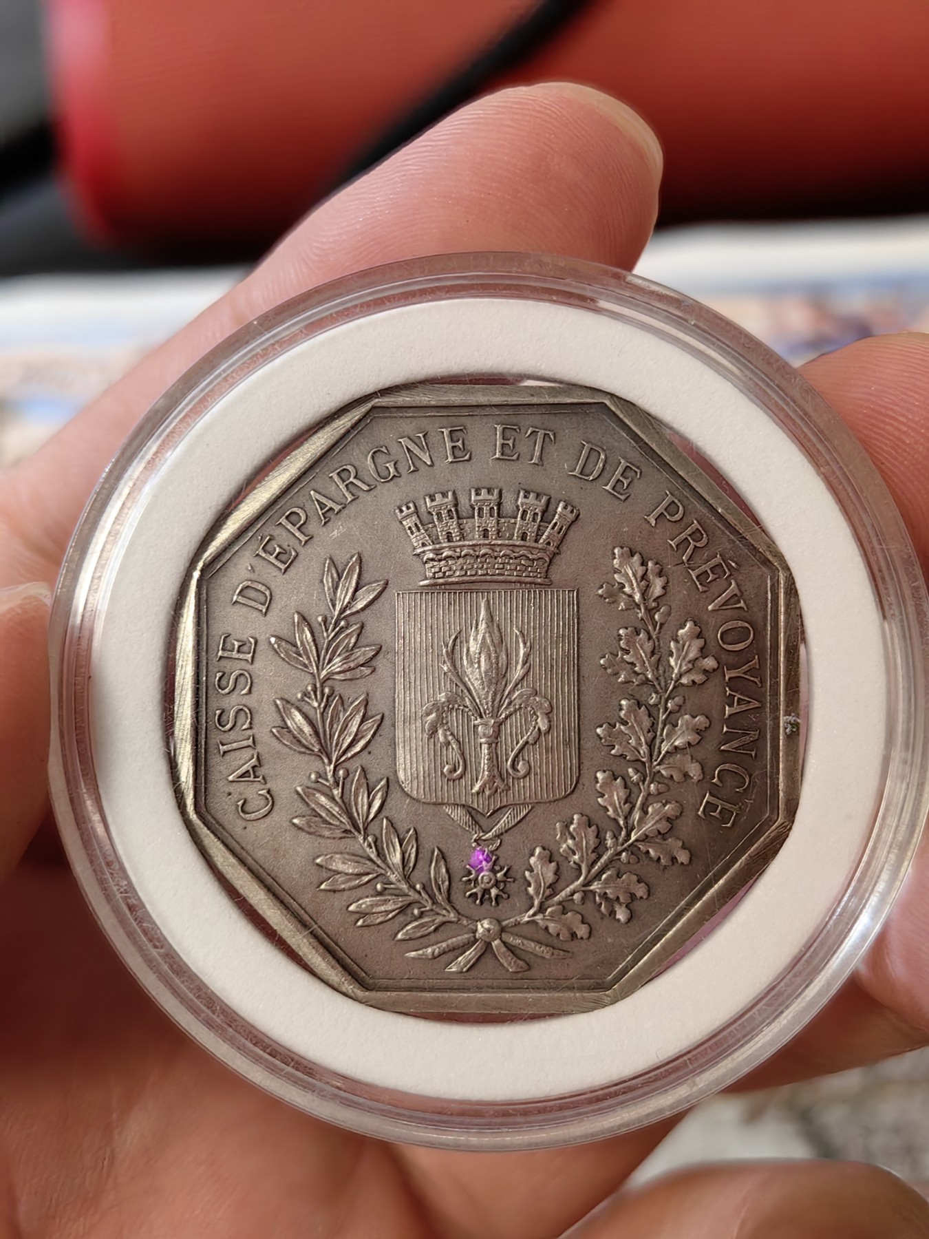 橡树集藏-006场 海纳百川 UNC1834法国里昂银代币jeton 鸢尾花纹章 丰饶角边铭 枪灰色氧化层 Matte质感 