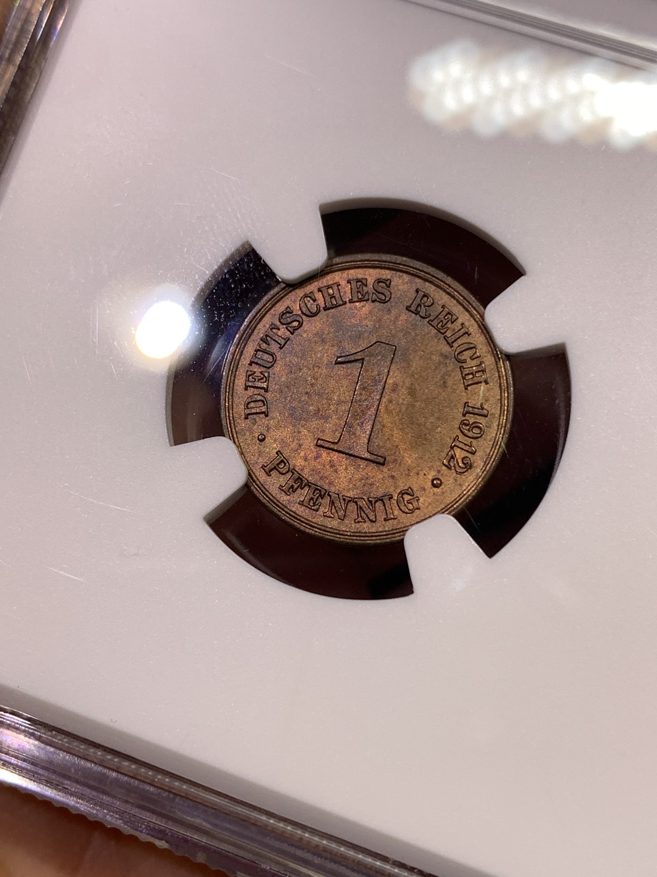 《竞宝斋》第180场-周日，周一2场 (全场包邮) NGC-MS64亚军 德国德意志第二帝国1912年G版1芬尼铜币