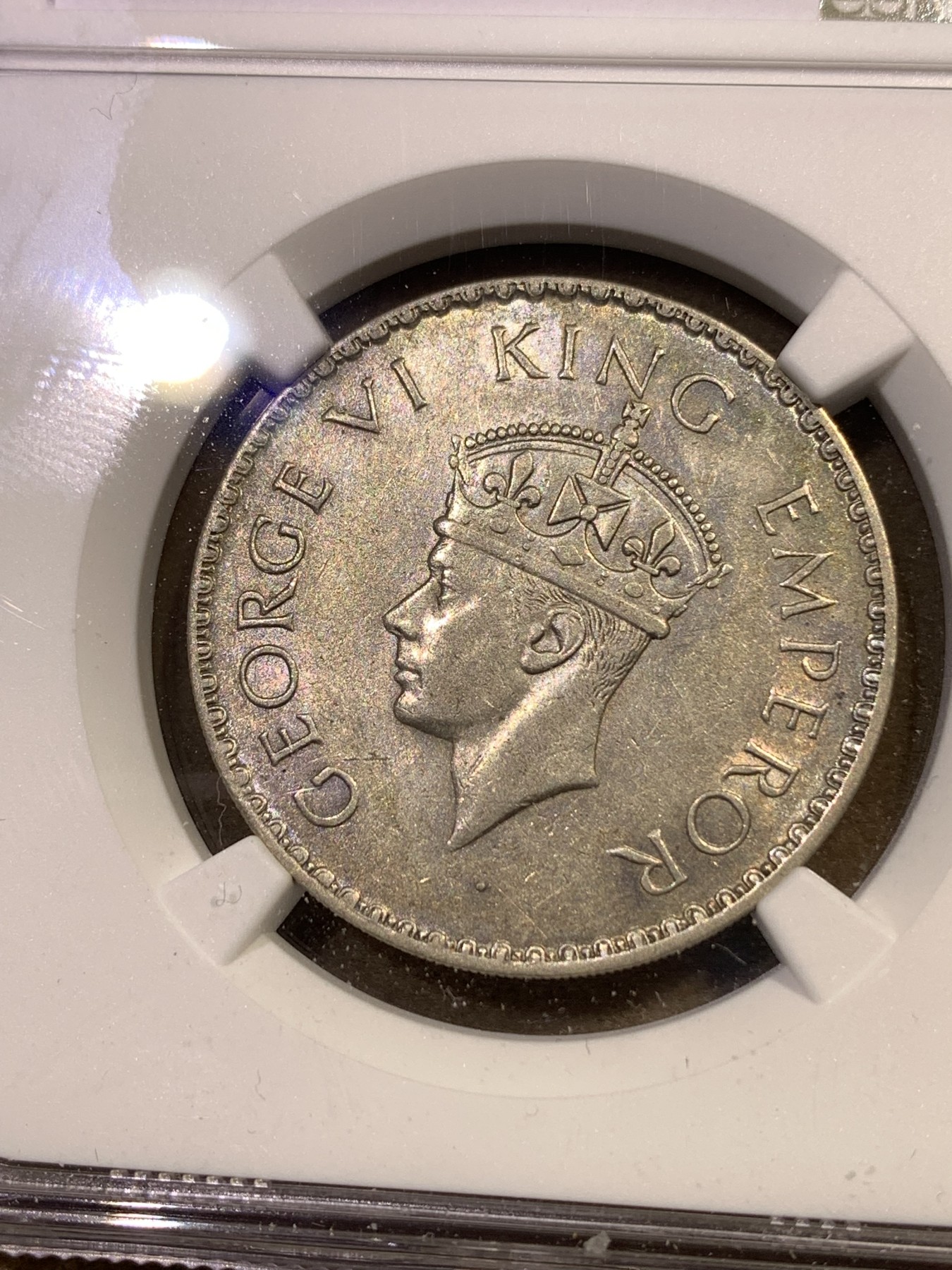 《竞宝斋》第180场-周日，周一2场 (全场包邮) NGC-MS61 印度 1940B 乔治六世 1卢比银币