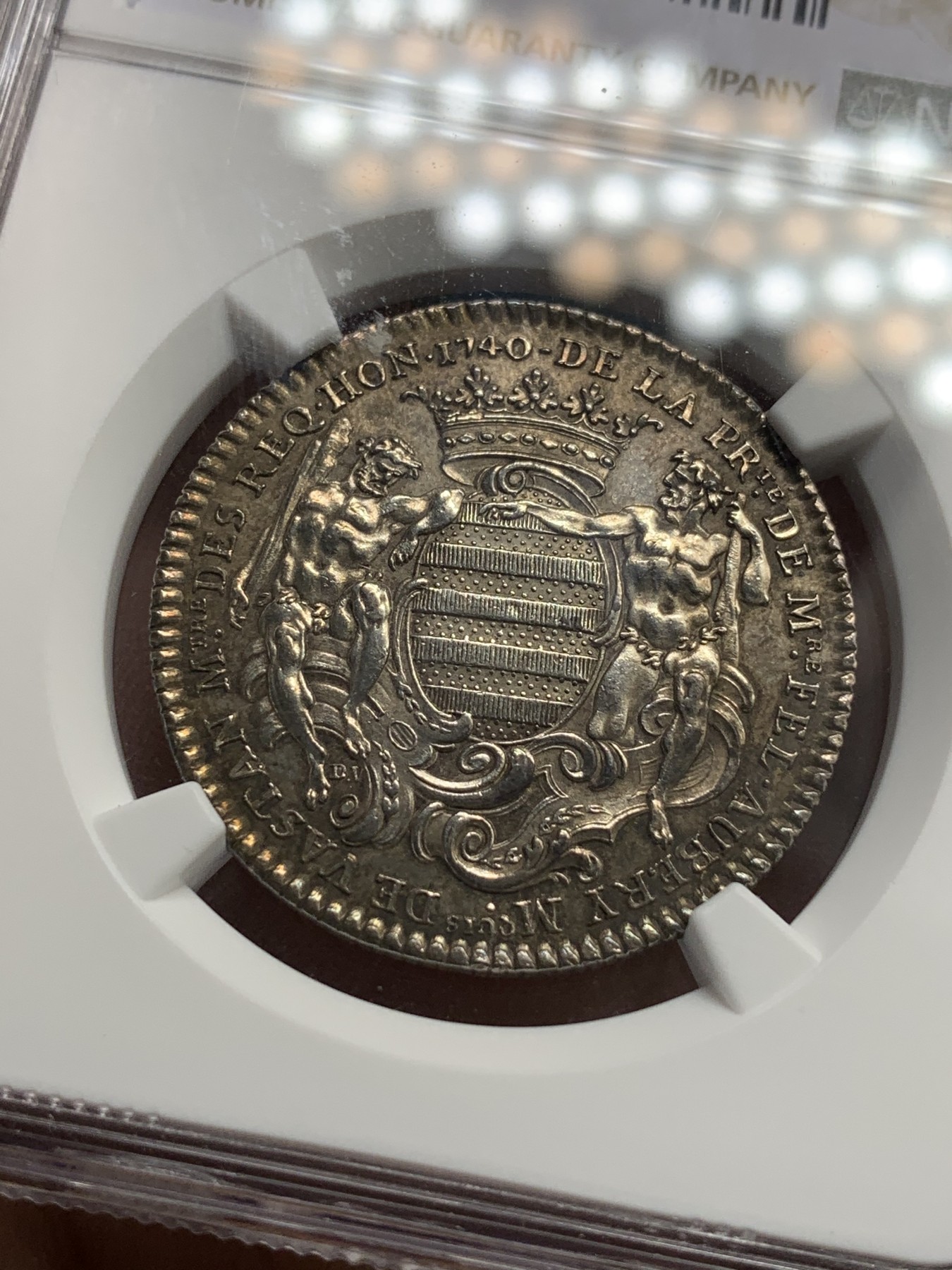 《竞宝斋》第180场-周日，周一2场 (全场包邮) NGC AU58 法国1740Vastan侯爵银制代用币 原味包浆 早期难得