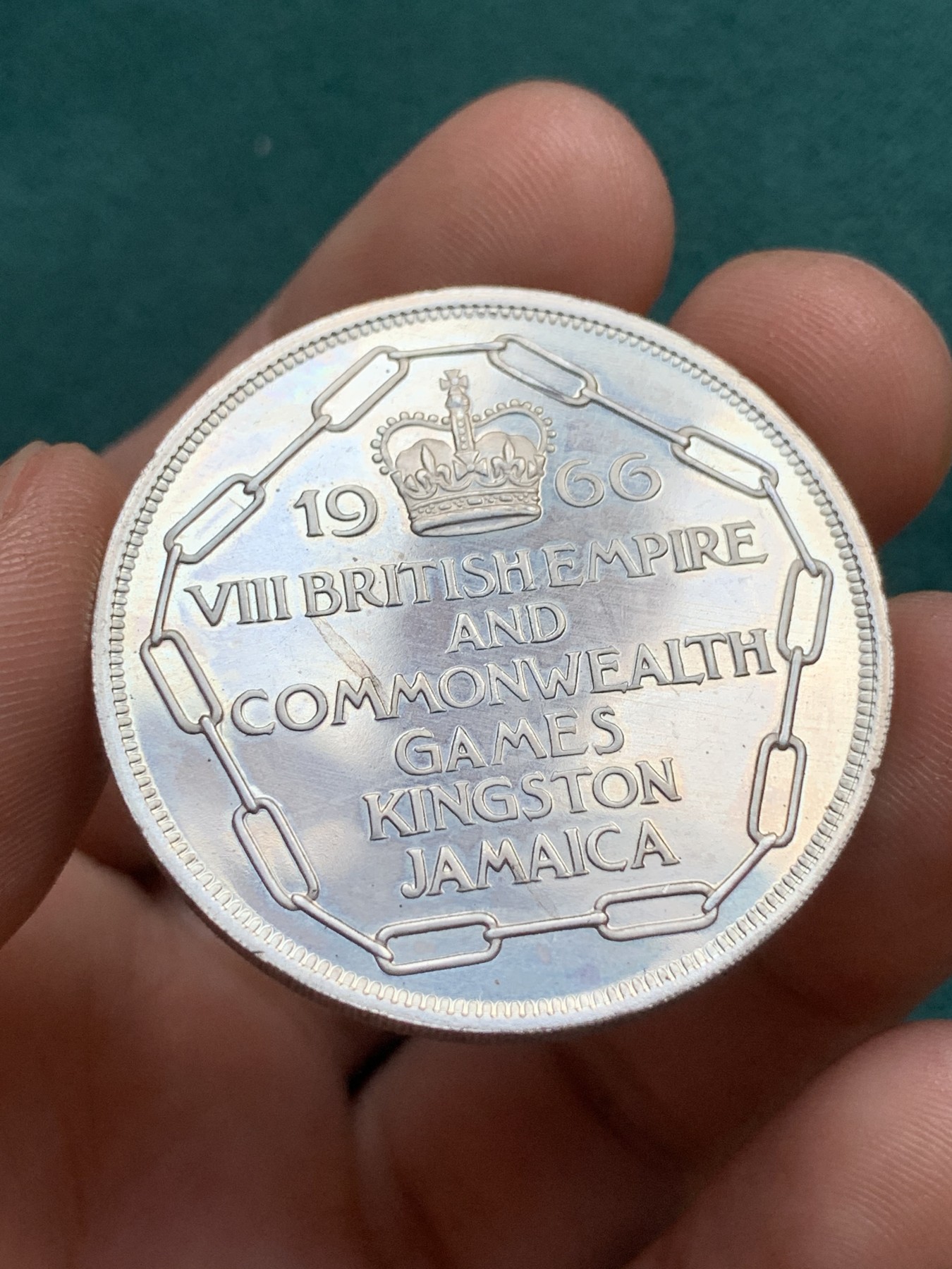 《竞宝斋》第180场-周日，周一2场 (全场包邮) 牙买加1966年5先令英联邦运动会克朗型精制纪念币 原盒