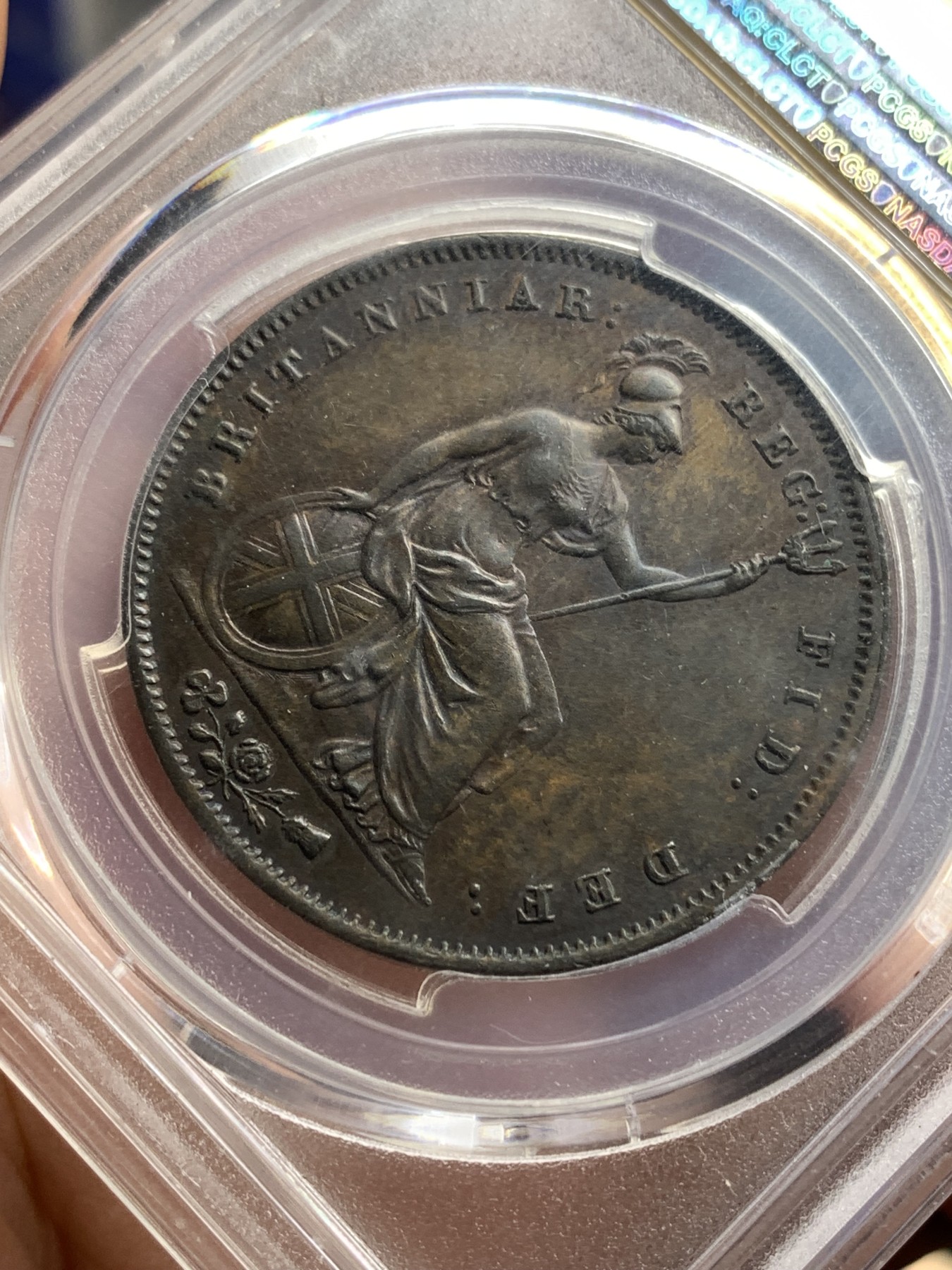 《竞宝斋》第180场-周日，周一2场 (全场包邮) PCGS AU58 英国 1854年 早期小维 1便士 大铜币 细节包浆都非常好