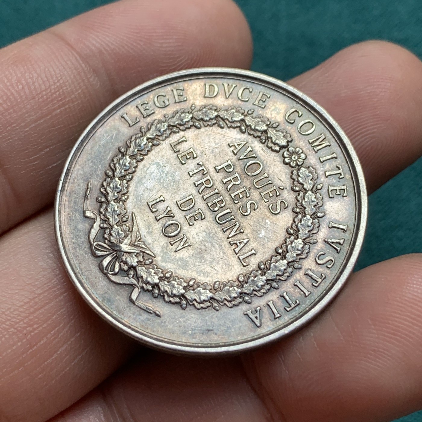 《竞宝斋》第180场-周日，周一2场 (全场包邮) 法国里昂法院银章，丰饶角边铭，直径34mm，重量12.54g