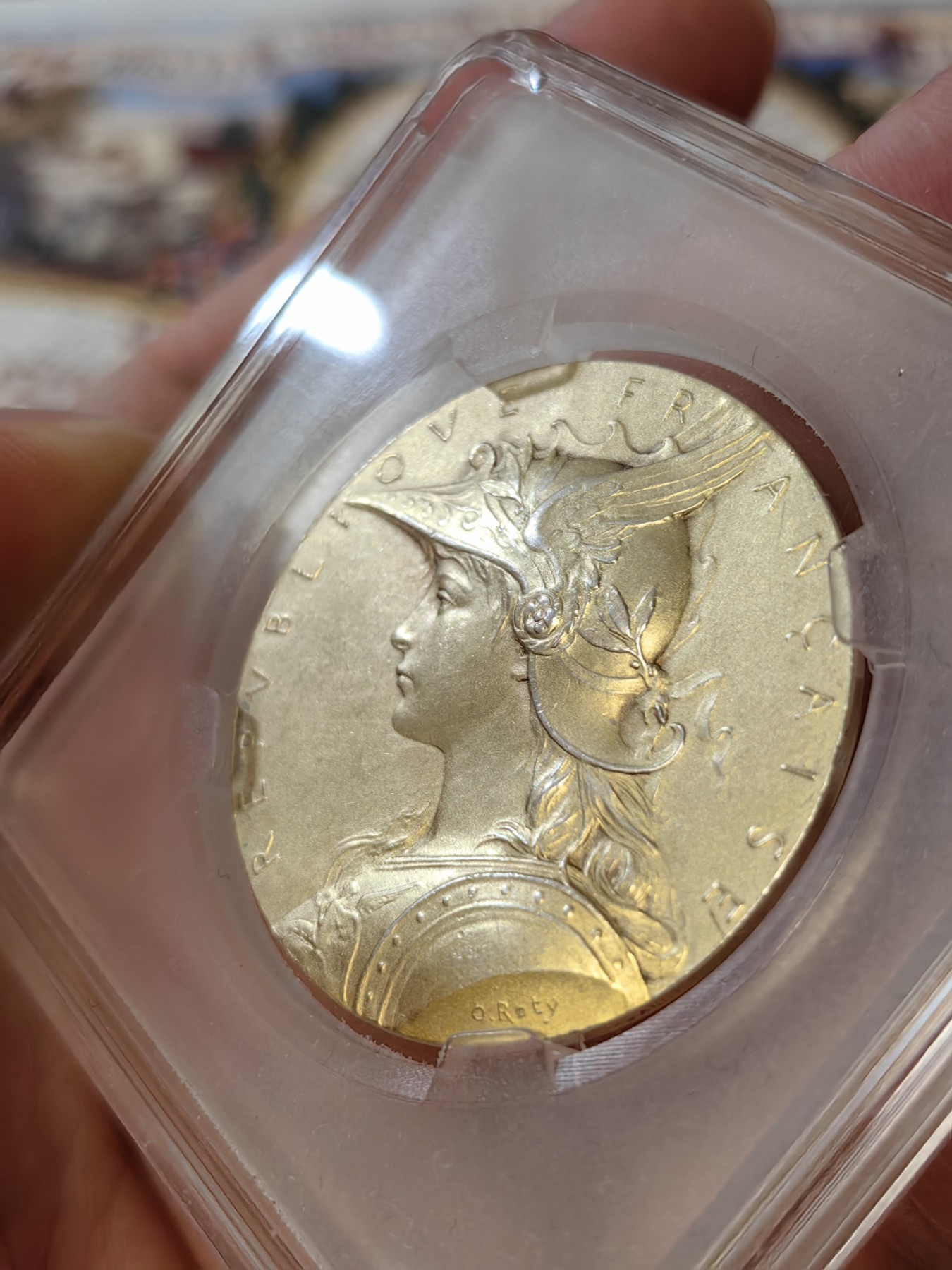 橡树集藏-006场 海纳百川 法国玛丽安娜戎装内政部切肩版银镀金章  直径：36mm  重量： 边铭：20.5gr 丰饶角加银标