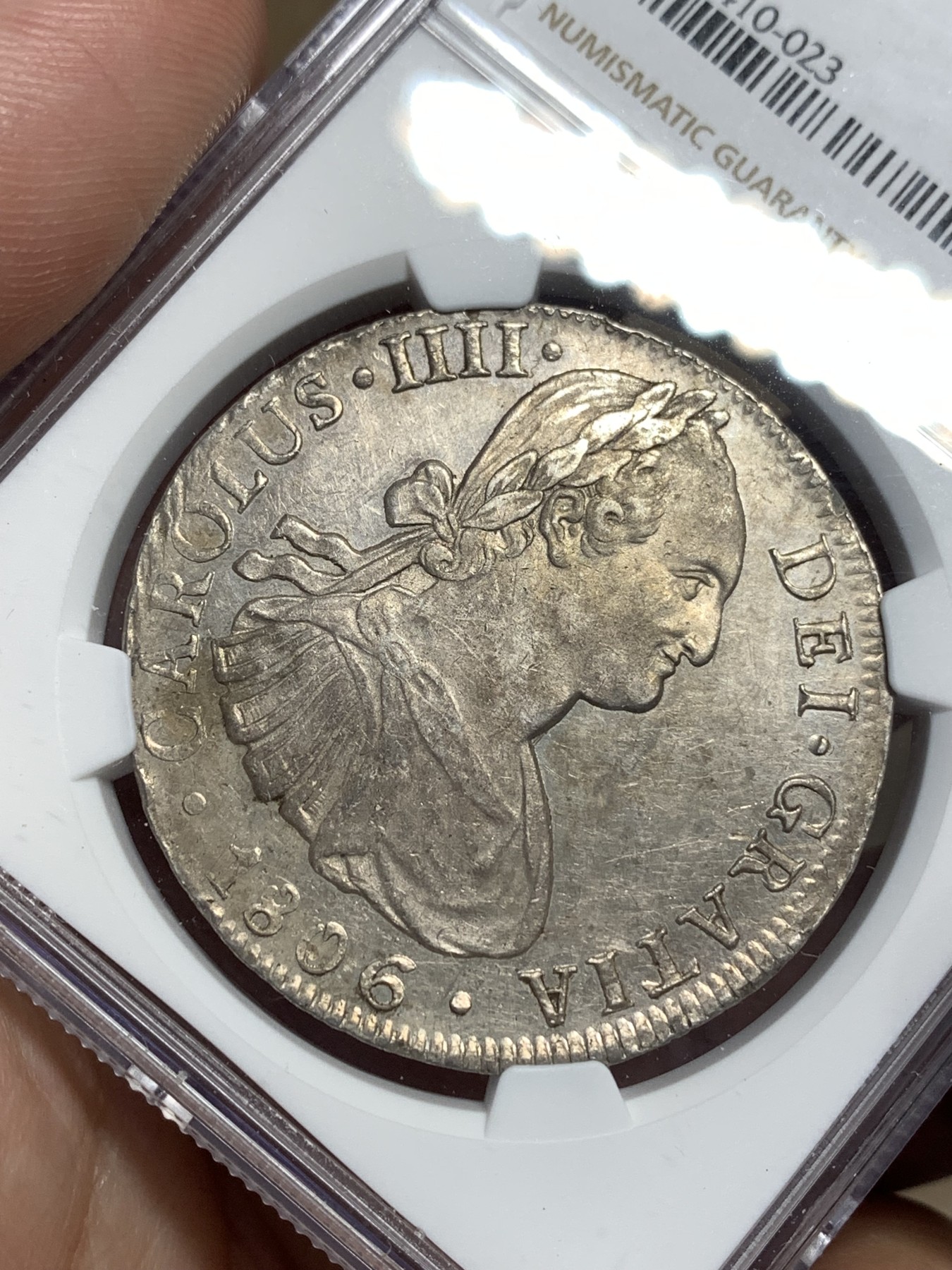 《竞宝斋》第180场-周日，周一2场 (全场包邮) NGC AU58 墨西哥 1806年 卡四 8R双柱大银币 原味包浆 状态不错