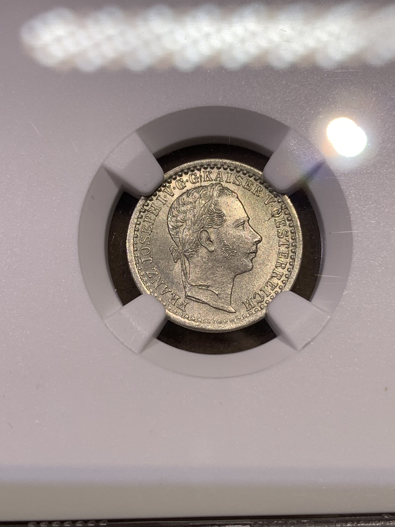 《竞宝斋》第180场-周日，周一2场 (全场包邮) NGC MS65冠军 奥地利1859年弗朗茨·约瑟夫5克鲁泽银币