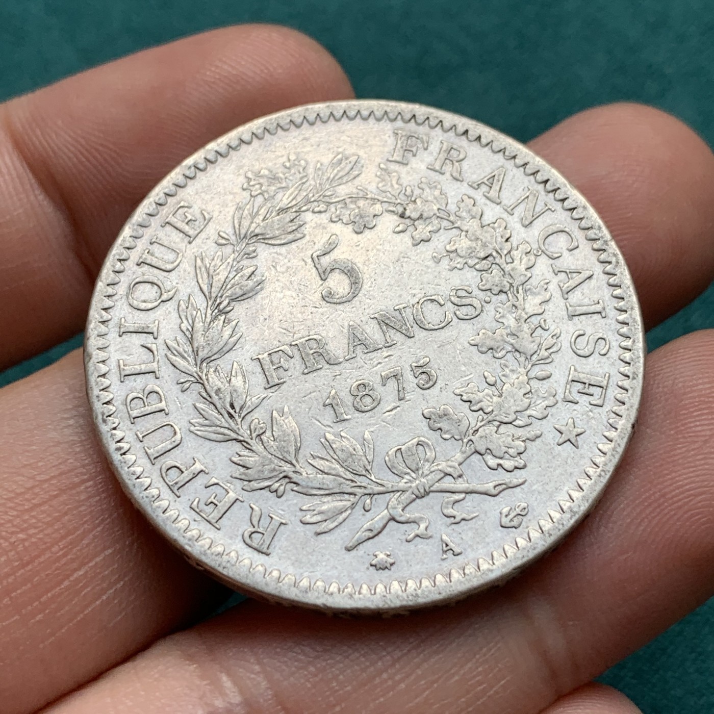 《竞宝斋》第180场-周日，周一2场 (全场包邮) 法国 1875年 大力神 5法郎银币 发行量不多的年份