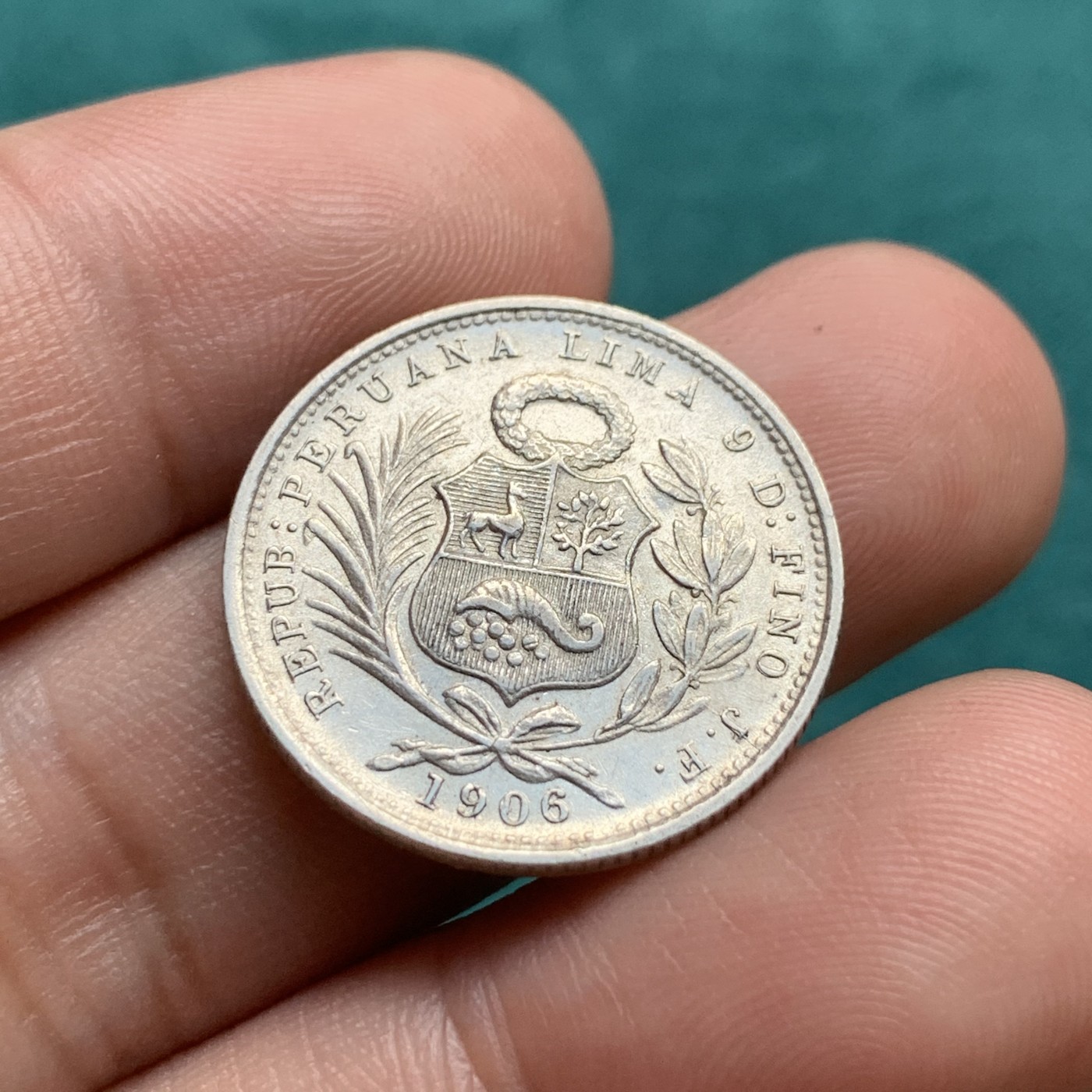 《竞宝斋》第180场-周日，周一2场 (全场包邮) 秘鲁1906年1/5索尔银币，900银 非常少见的面值