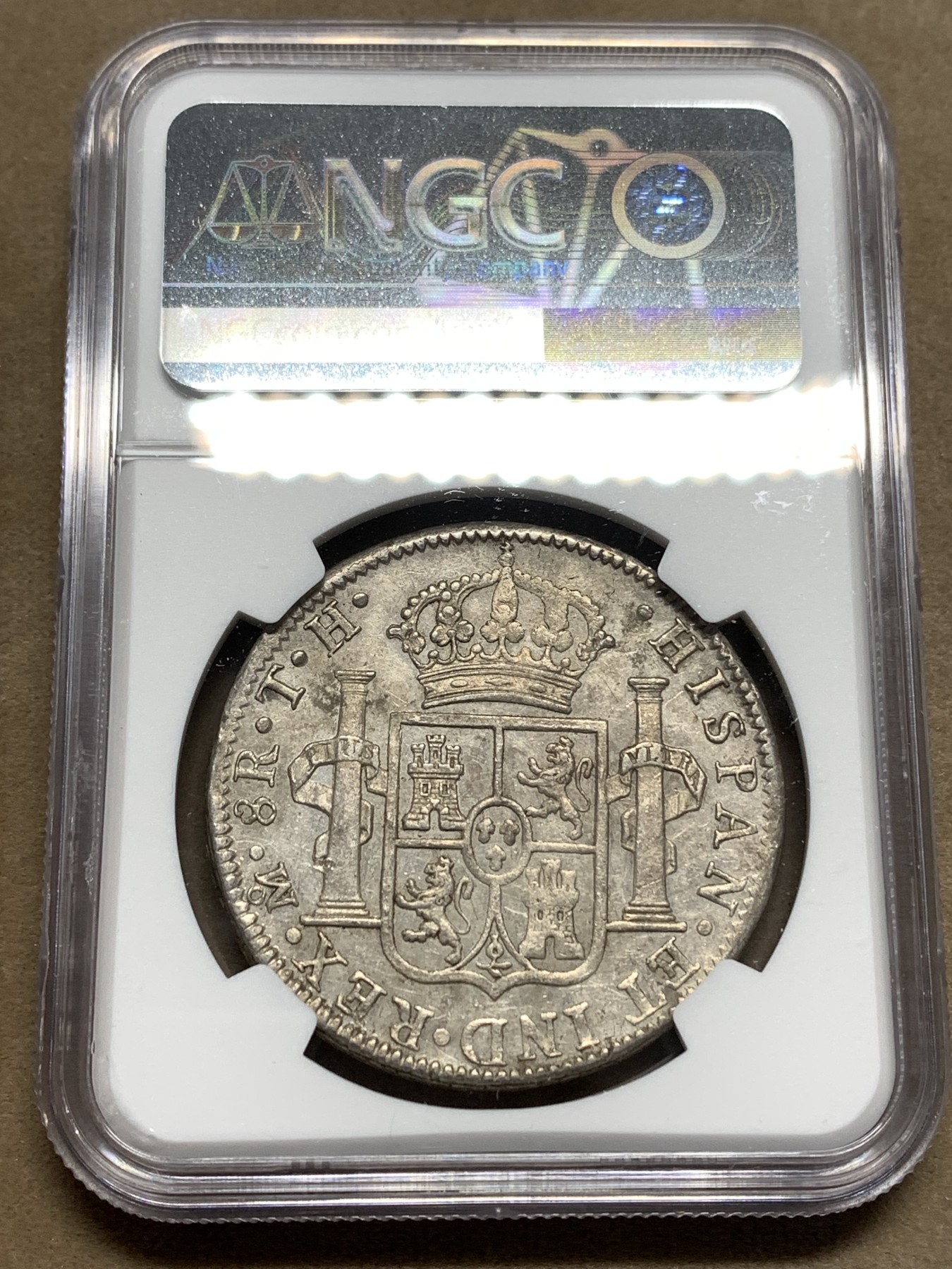 《竞宝斋》第180场-周日，周一2场 (全场包邮) NGC AU58 墨西哥 1806年 卡四 8R双柱大银币 原味包浆 状态不错