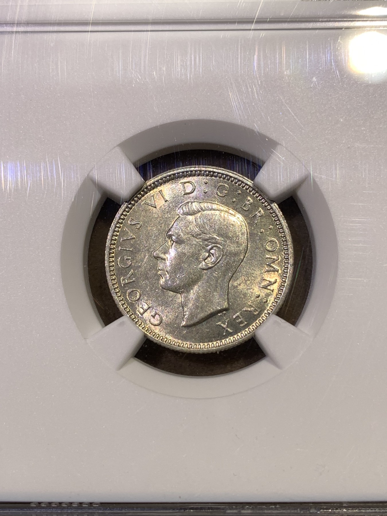 《竞宝斋》第180场-周日，周一2场 (全场包邮) NGC-MS61 英国1943年 乔六6便士银币 原光好品