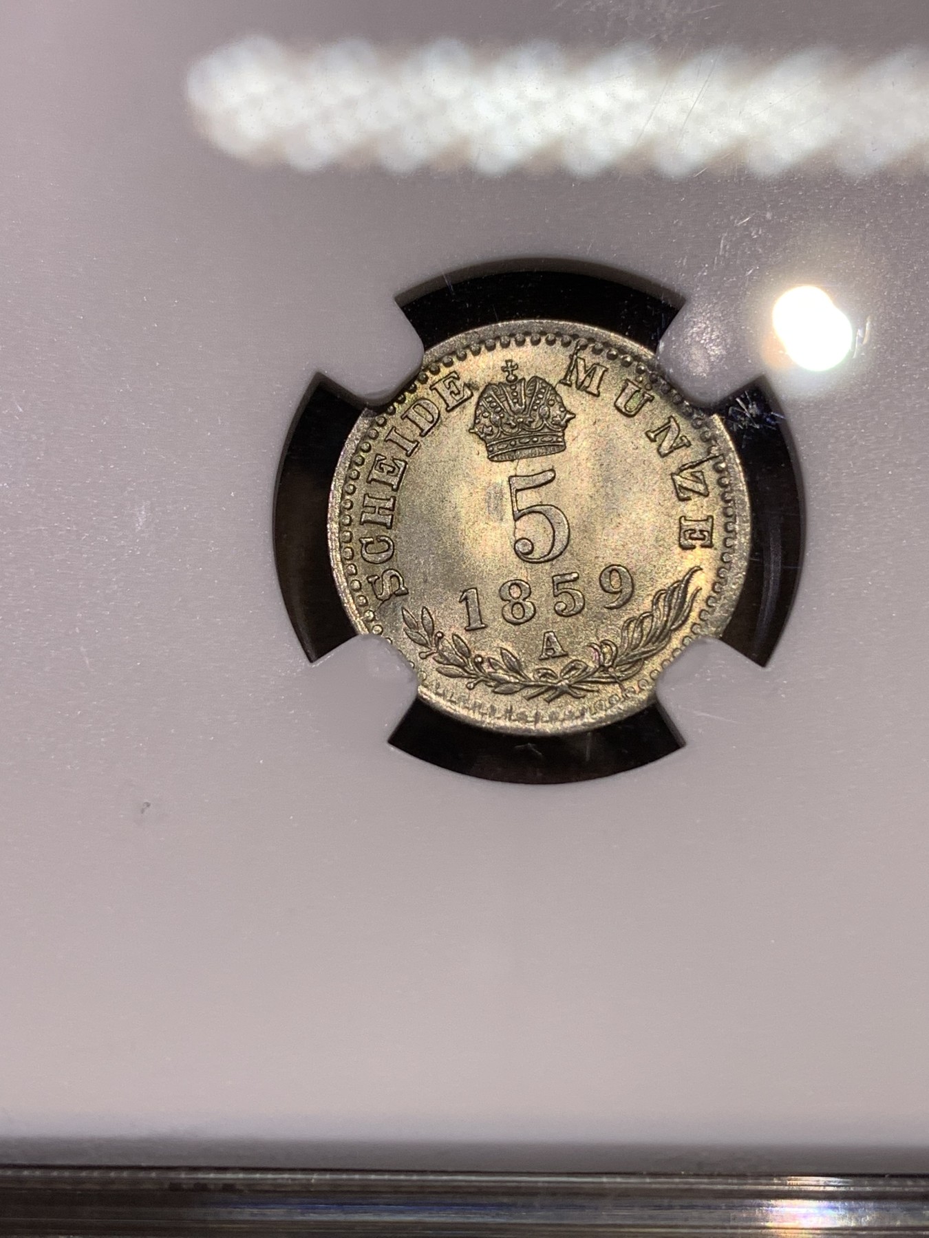 《竞宝斋》第180场-周日，周一2场 (全场包邮) NGC MS65冠军 奥地利1859年弗朗茨·约瑟夫5克鲁泽银币