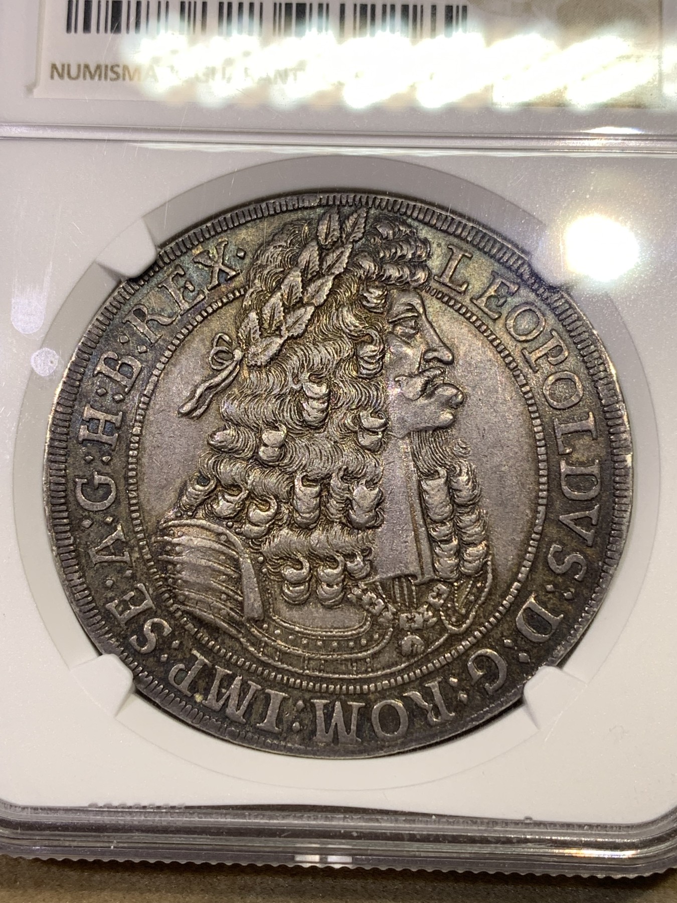 《竞宝斋》第180场-周日，周一2场 (全场包邮) 亚军分 NGC MS63 神圣罗马帝国1698/7骑字版 大波浪 猪嘴 泰勒 银币 打制均匀 状态非常好