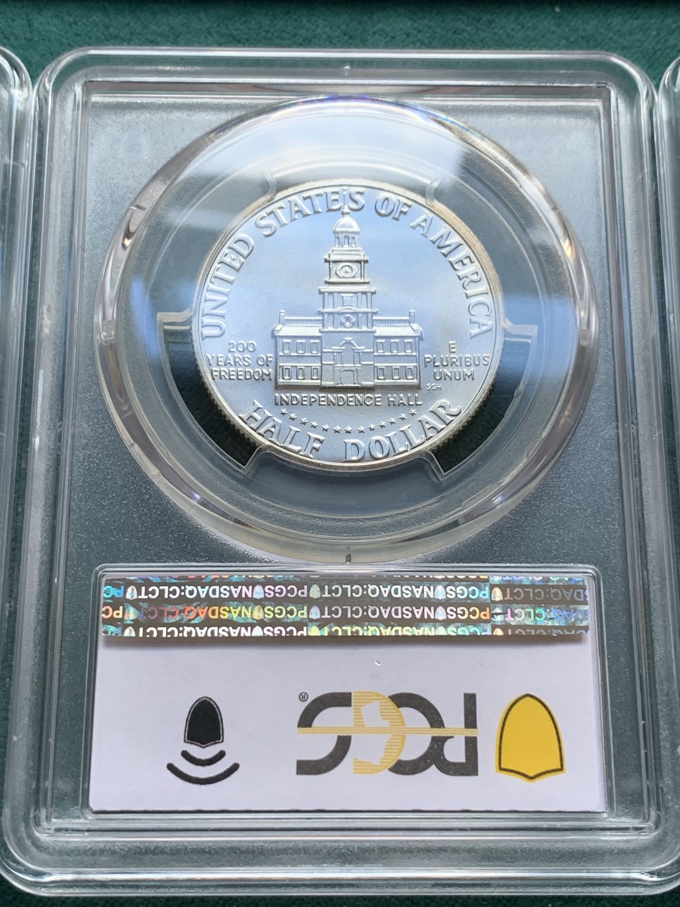 《竞宝斋》第180场-周日，周一2场 (全场包邮) 3枚一组 PCGS MS65-66 美国建国300周年纪念银币一组三枚，银币少见 带袋子 高分