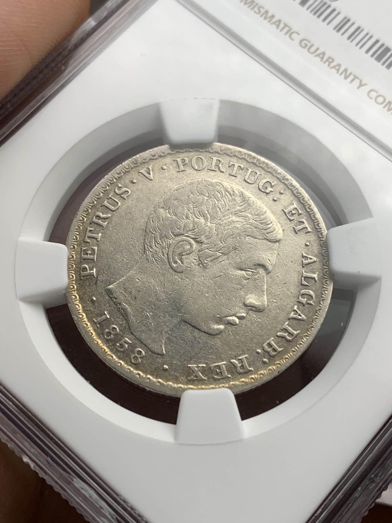 《竞宝斋》第180场-周日，周一2场 (全场包邮) NGC-AUD 葡萄牙1858年佩德罗五世500R银币，仅发行2年，非常少见品种，因磨具问题好品非常稀少