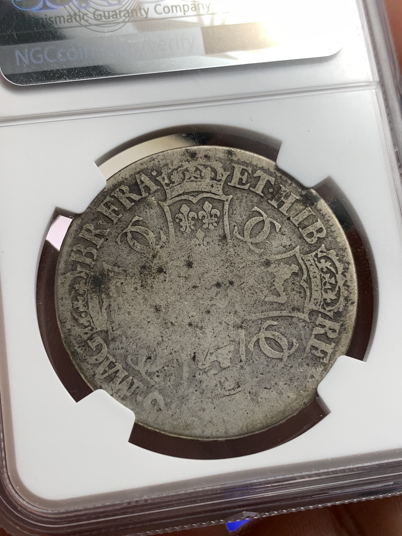 《竞宝斋》第180场-周日，周一2场 (全场包邮) NGC-AGD 1676年英国查理二世克朗银币 品相差些，不过没硬伤