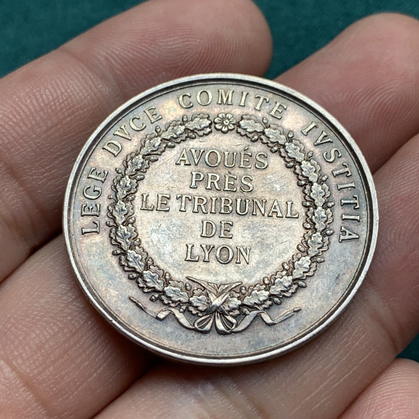《竞宝斋》第180场-周日，周一2场 (全场包邮) 法国里昂法院银章，丰饶角边铭，直径34mm，重量12.54g