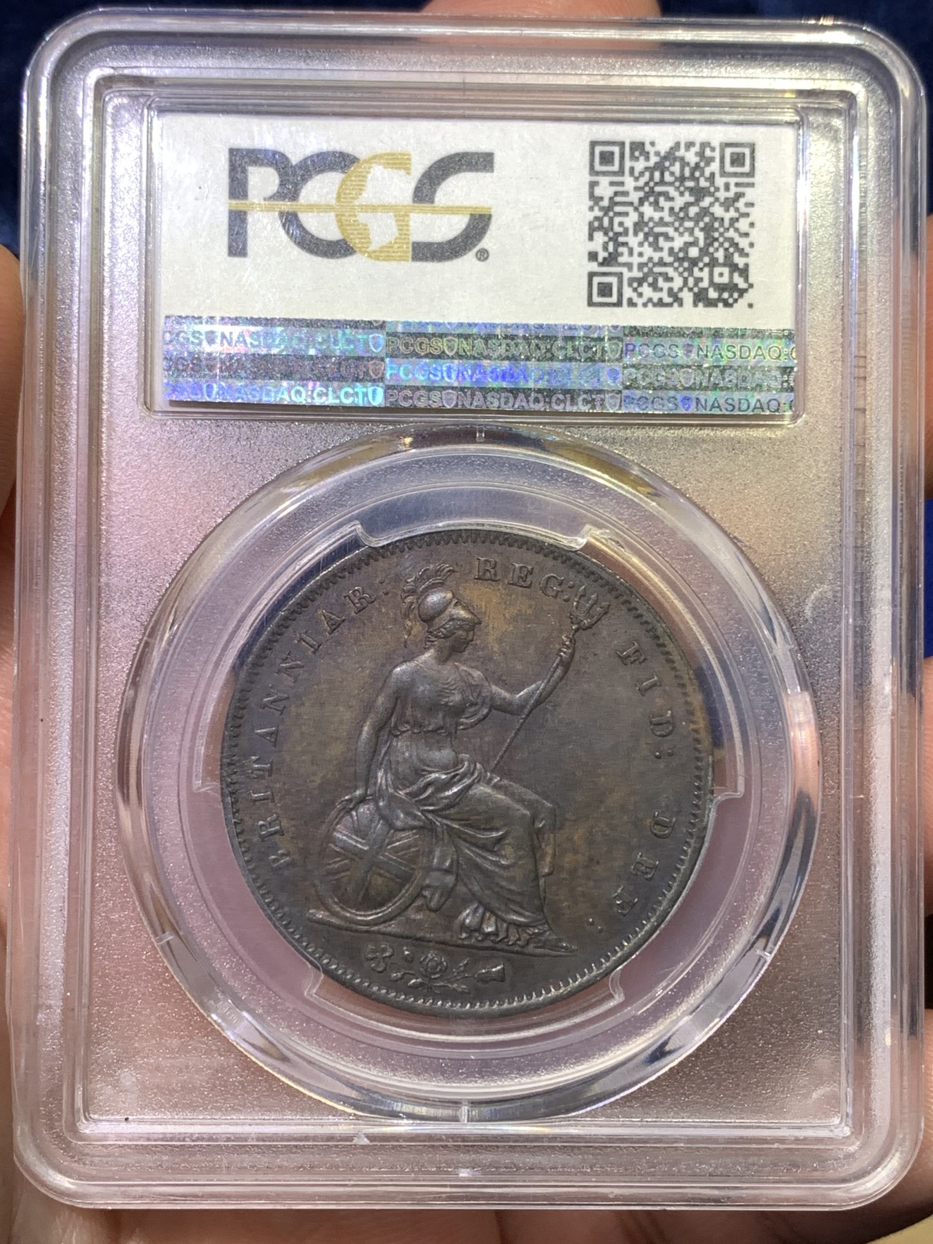 《竞宝斋》第180场-周日，周一2场 (全场包邮) PCGS AU58 英国 1854年 早期小维 1便士 大铜币 细节包浆都非常好