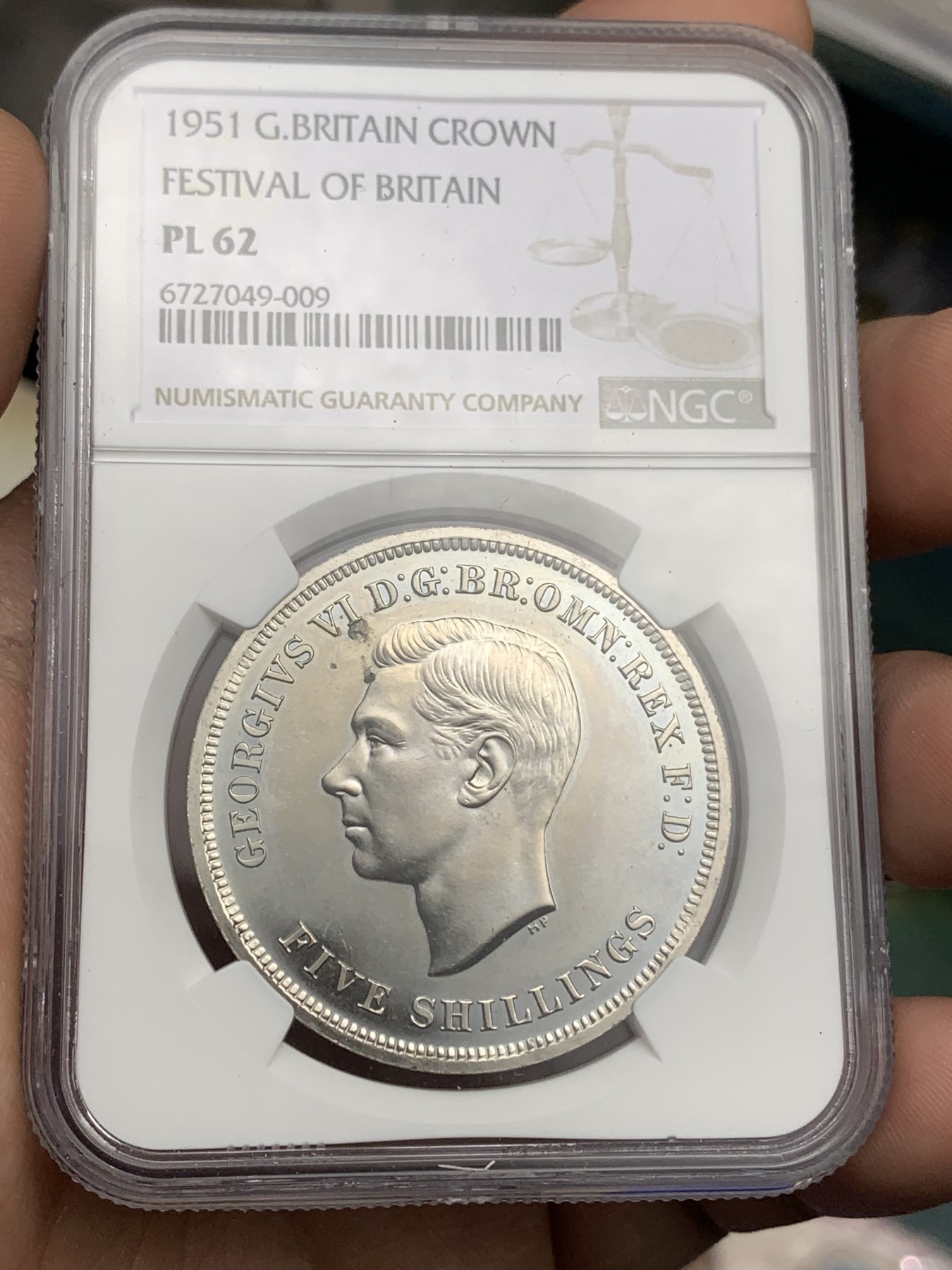 《竞宝斋》第180场-周日，周一2场 (全场包邮) NGC-PL62 英国 1951年 1克朗 乔治六世 最后的马剑 PL底板 品相好 非常靓