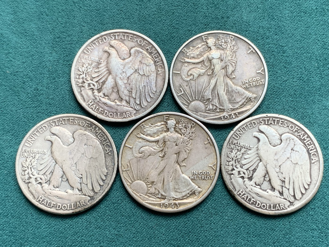 《竞宝斋》第180场-周日，周一2场 (全场包邮) 五枚一组 美国1936-1945行走女神半圆银币