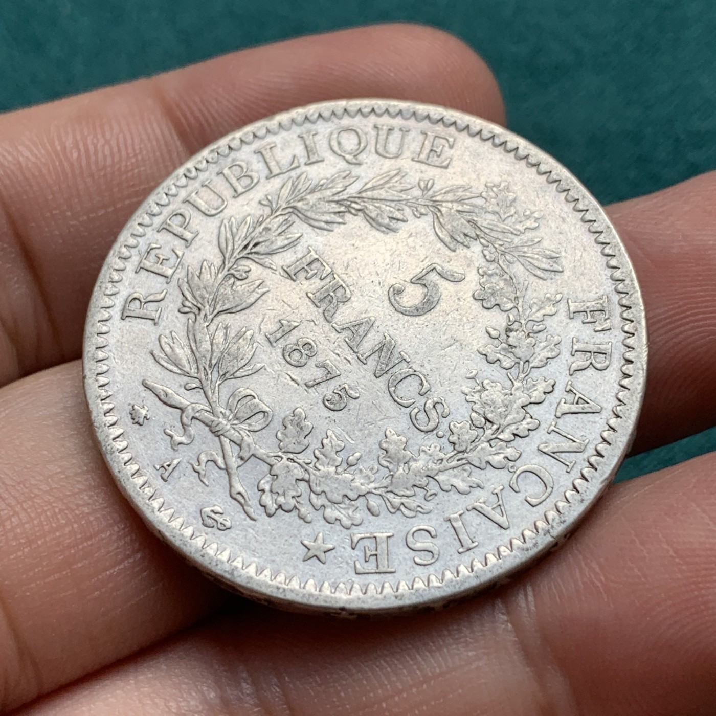 《竞宝斋》第180场-周日，周一2场 (全场包邮) 法国 1875年 大力神 5法郎银币 发行量不多的年份