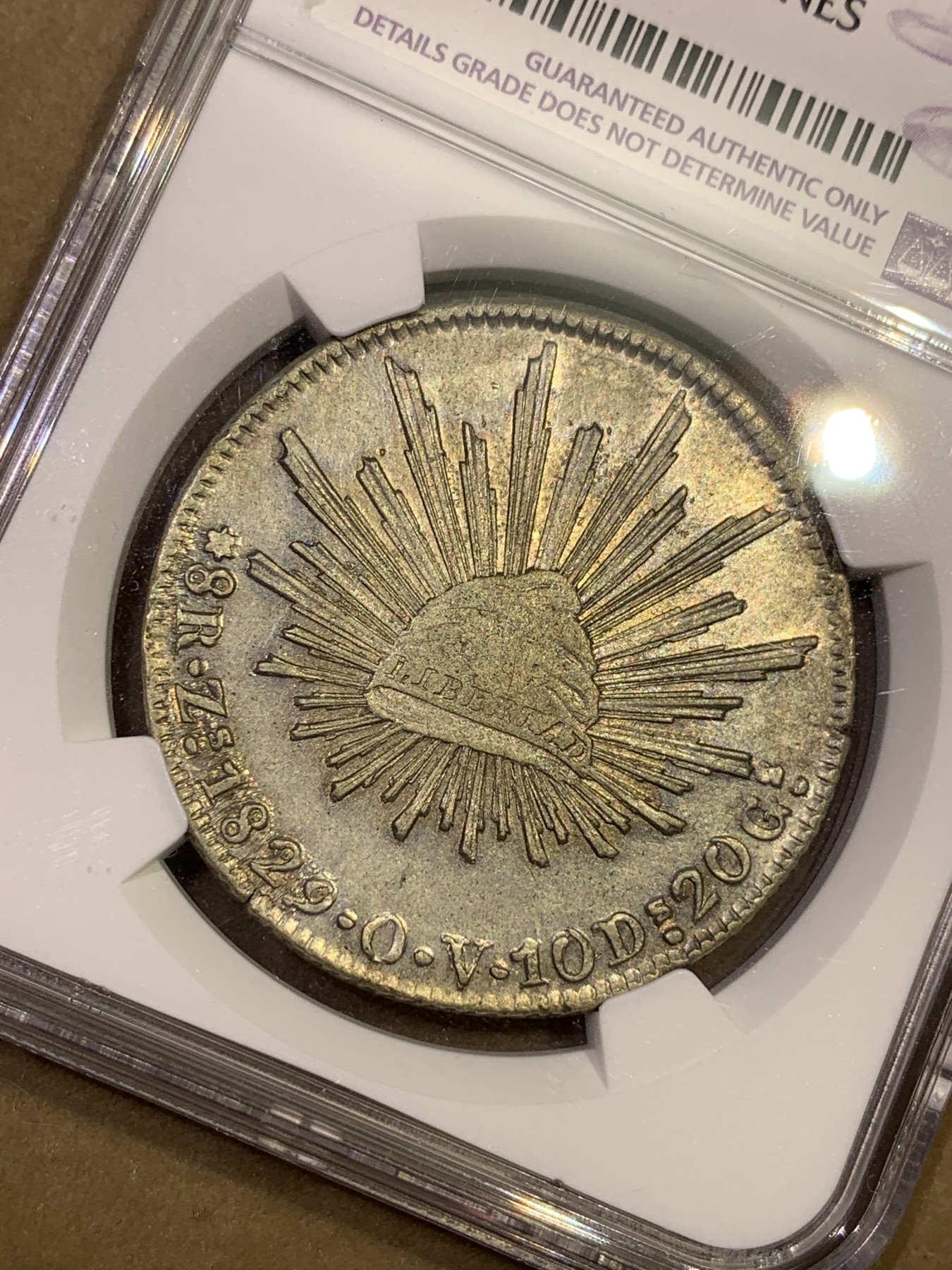 《竞宝斋》第180场-周日，周一2场 (全场包邮) NGC-AUD 墨西哥 鹰洋 1829 ZS OV 8瑞尔 早期鹰 四级鹰 极少见 AU级别更是难得