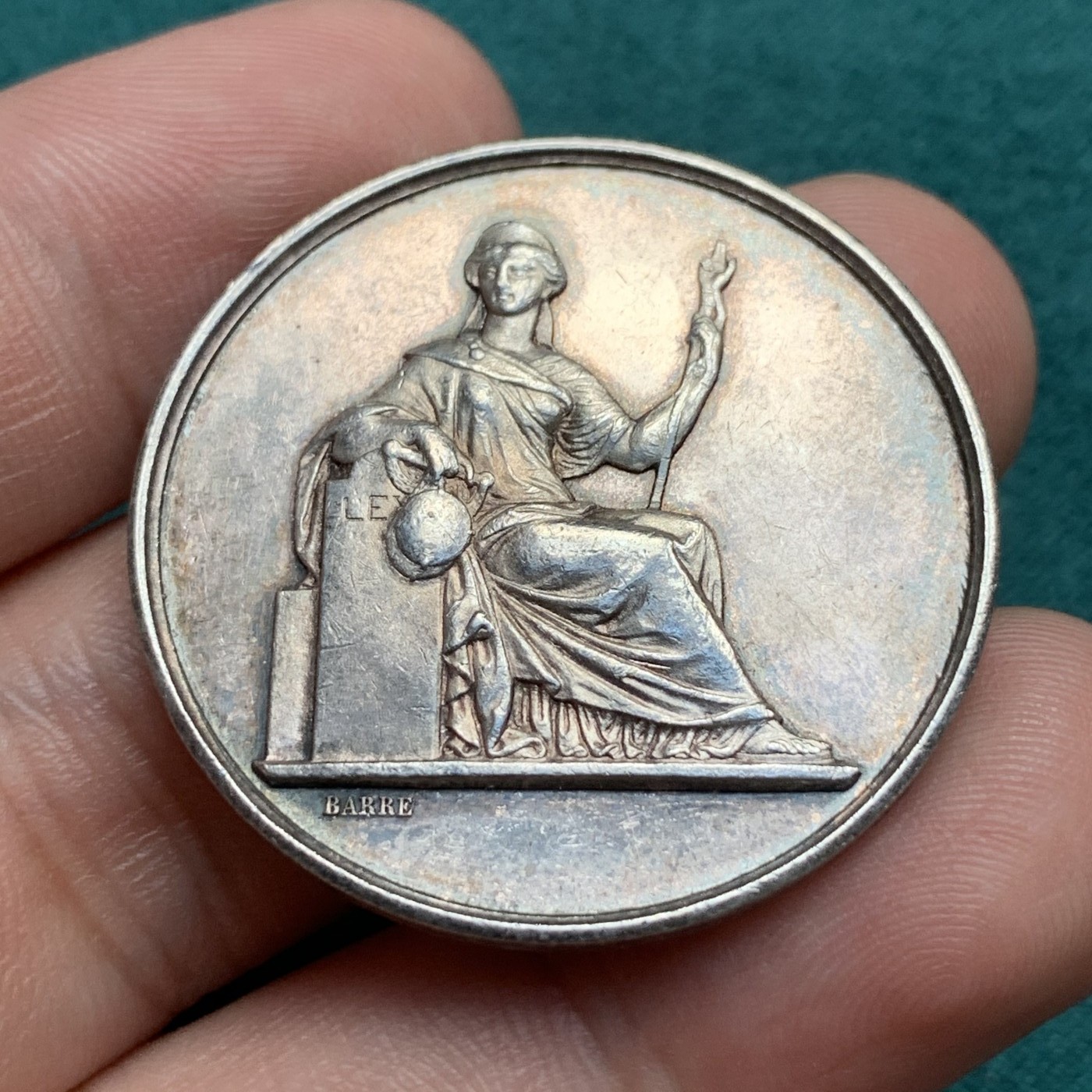 《竞宝斋》第180场-周日，周一2场 (全场包邮) 法国里昂法院银章，丰饶角边铭，直径34mm，重量12.54g