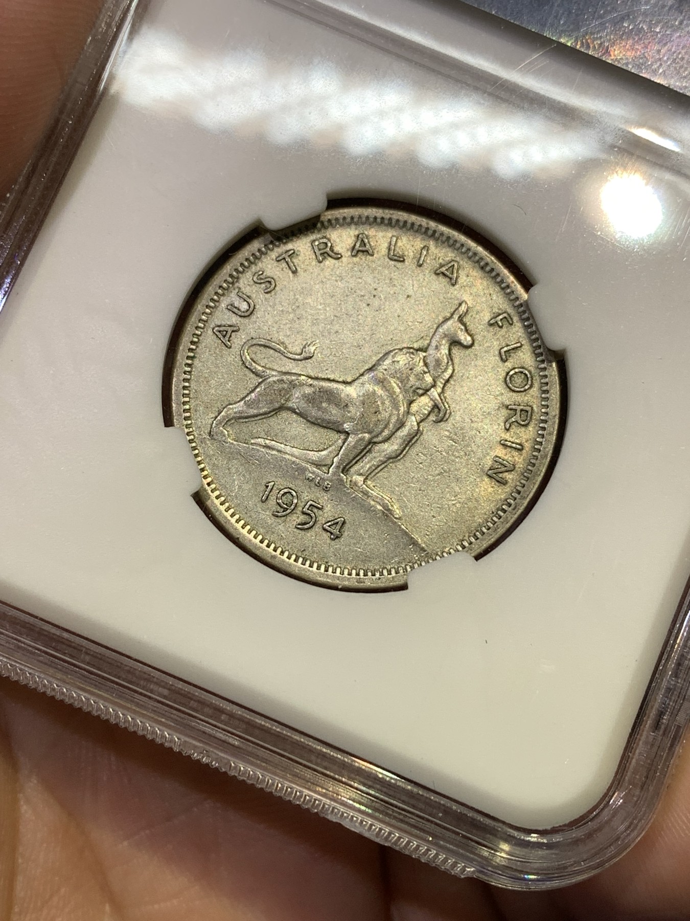 《竞宝斋》第180场-周日，周一2场 (全场包邮) CNCS AU50 澳大利亚1954伊丽莎白二世1佛罗林银币