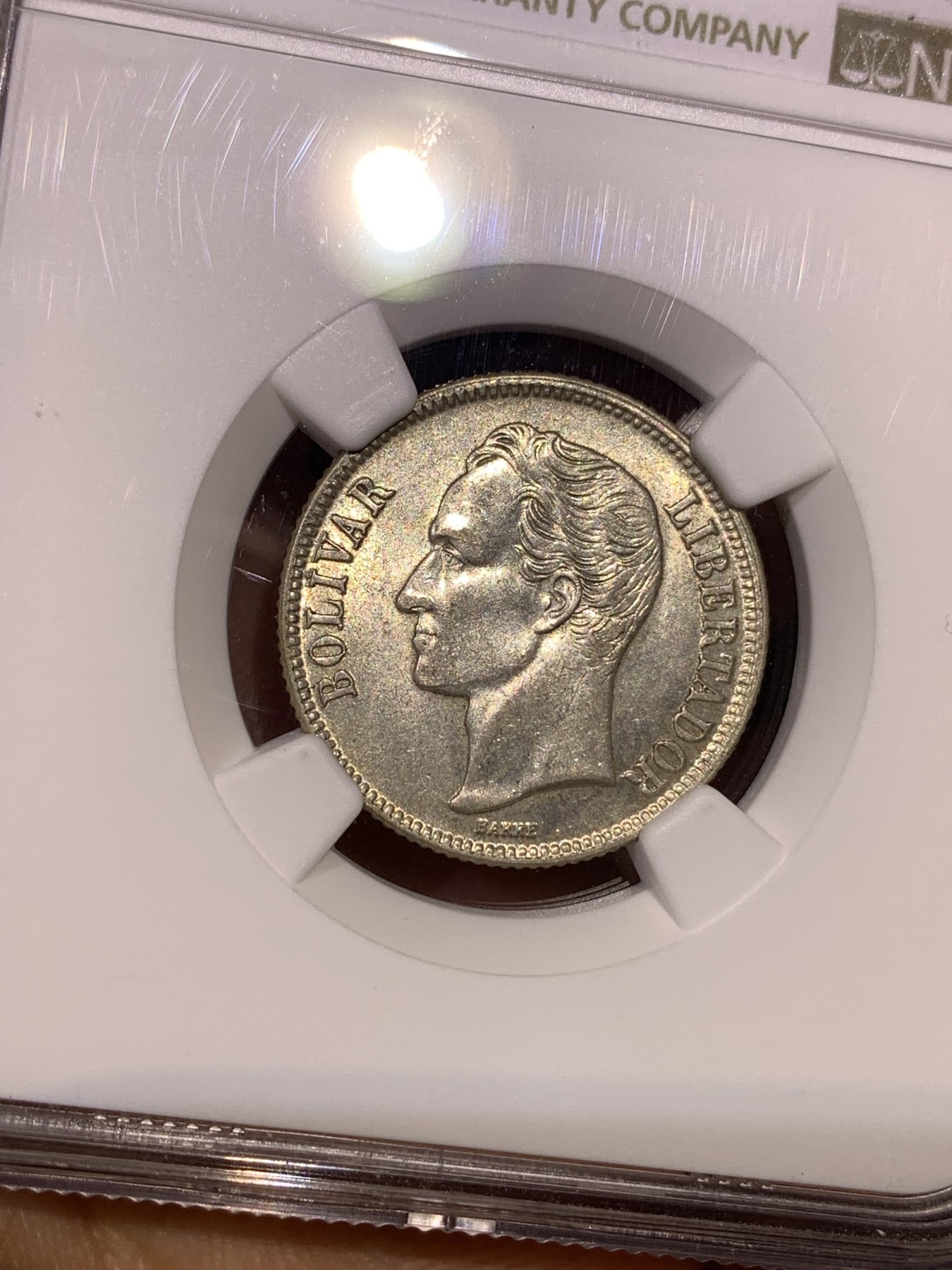 《竞宝斋》第180场-周日，周一2场 (全场包邮) NGC MS63 委内瑞拉 1954年 1玻利瓦尔银币