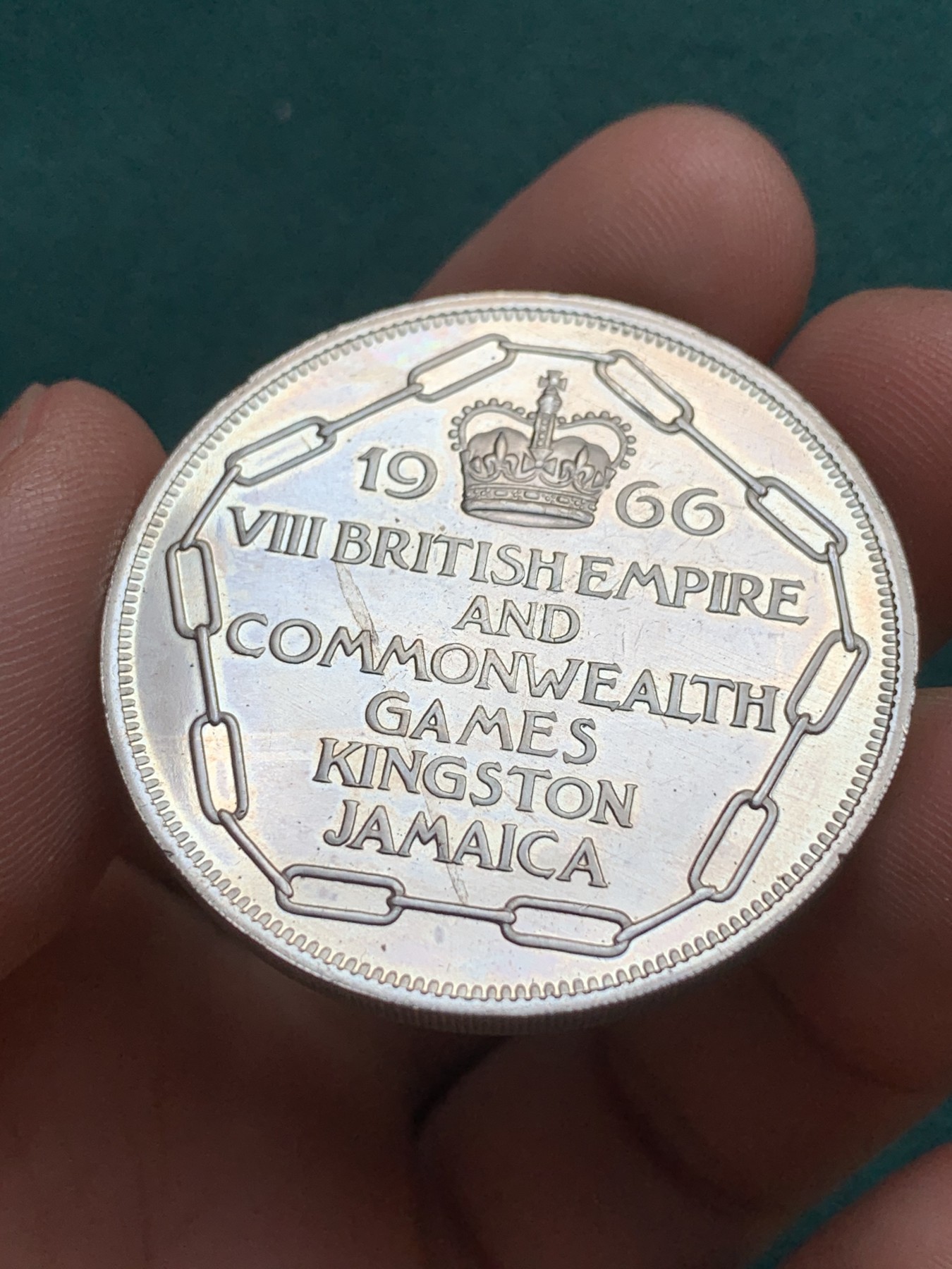 《竞宝斋》第180场-周日，周一2场 (全场包邮) 牙买加1966年5先令英联邦运动会克朗型精制纪念币 原盒