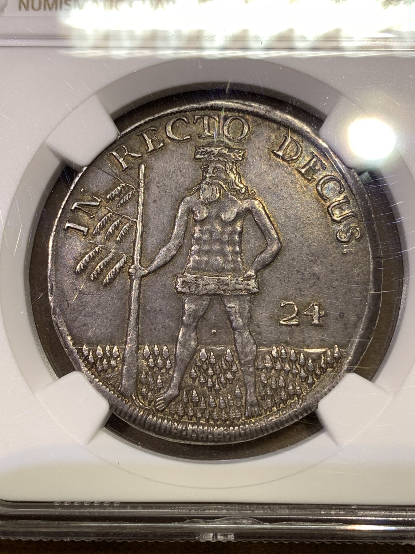 《竞宝斋》第180场-周日，周一2场 (全场包邮) NGC-AU53季军 德国布伦瑞克1702年野人24格罗申(2/3泰勒)银币