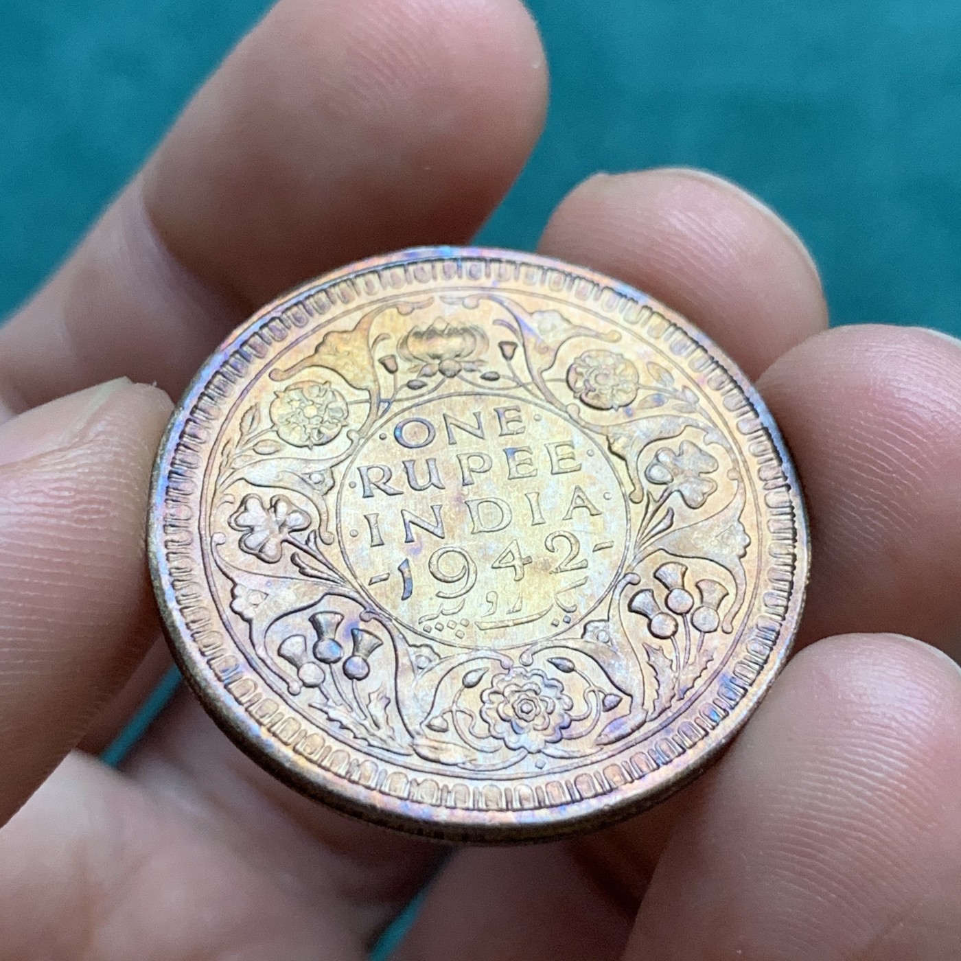 《竞宝斋》第180场-周日，周一2场 (全场包邮) 英属印度 1942年 乔治六世 1卢比银币 包浆不错