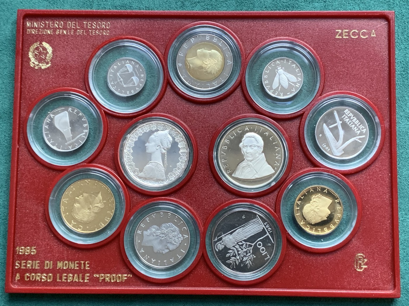 《竞宝斋》第180场-周日，周一2场 (全场包邮) 意大利，1985，精制套币 含两枚精制银币