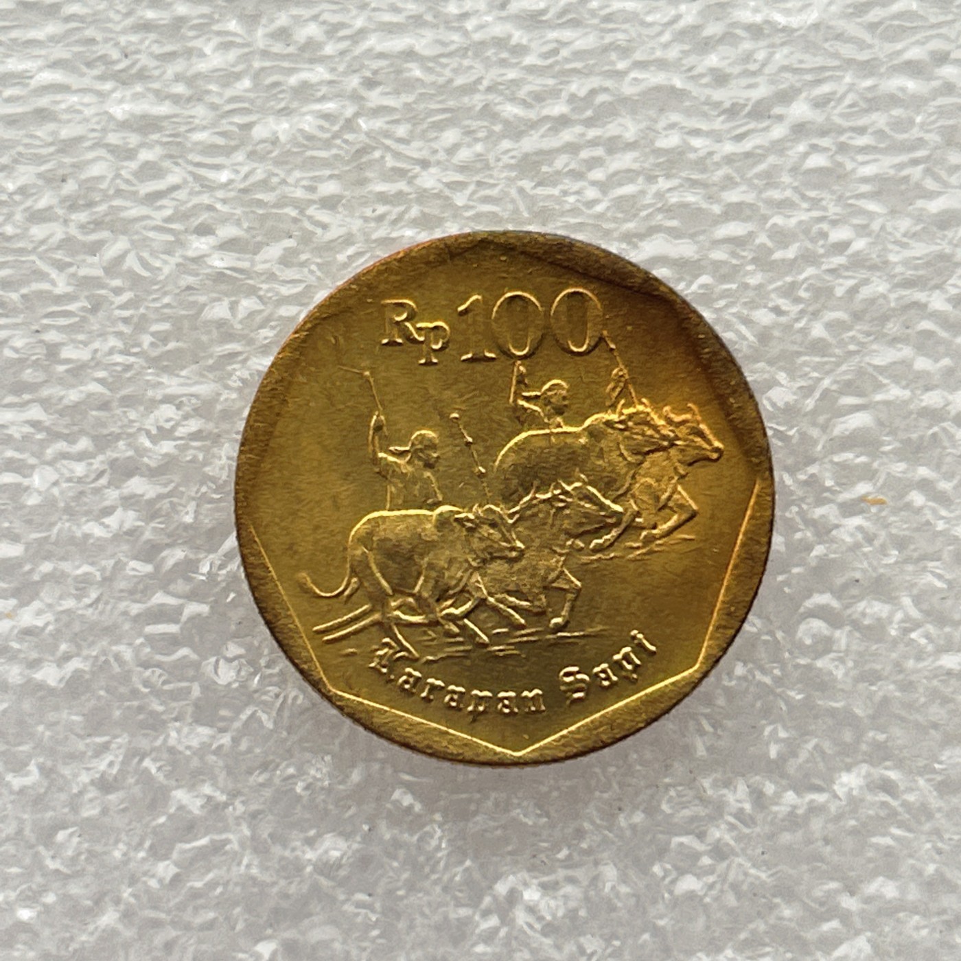 全场一元起拍 世界钱币散币场 第五期 印度尼西亚1996年100卢比铜币 水牛赛